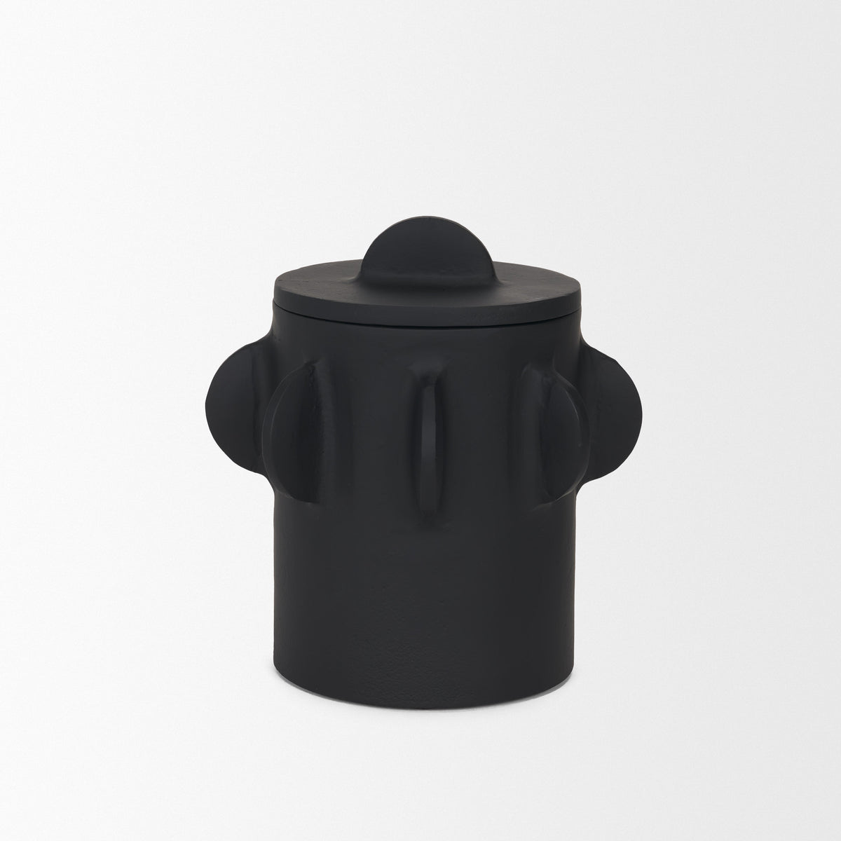 Deacon Small Matte Black Metal Canister with Sculptural Handles-Boxes-DECOROLALA