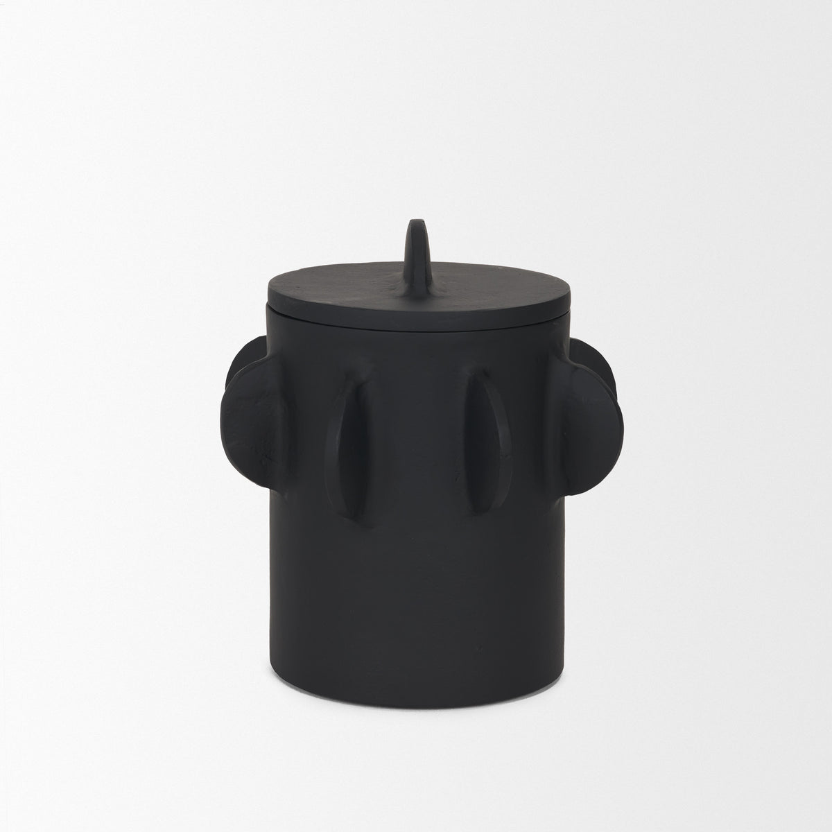 Deacon Small Matte Black Metal Canister with Sculptural Handles-Boxes-DECOROLALA