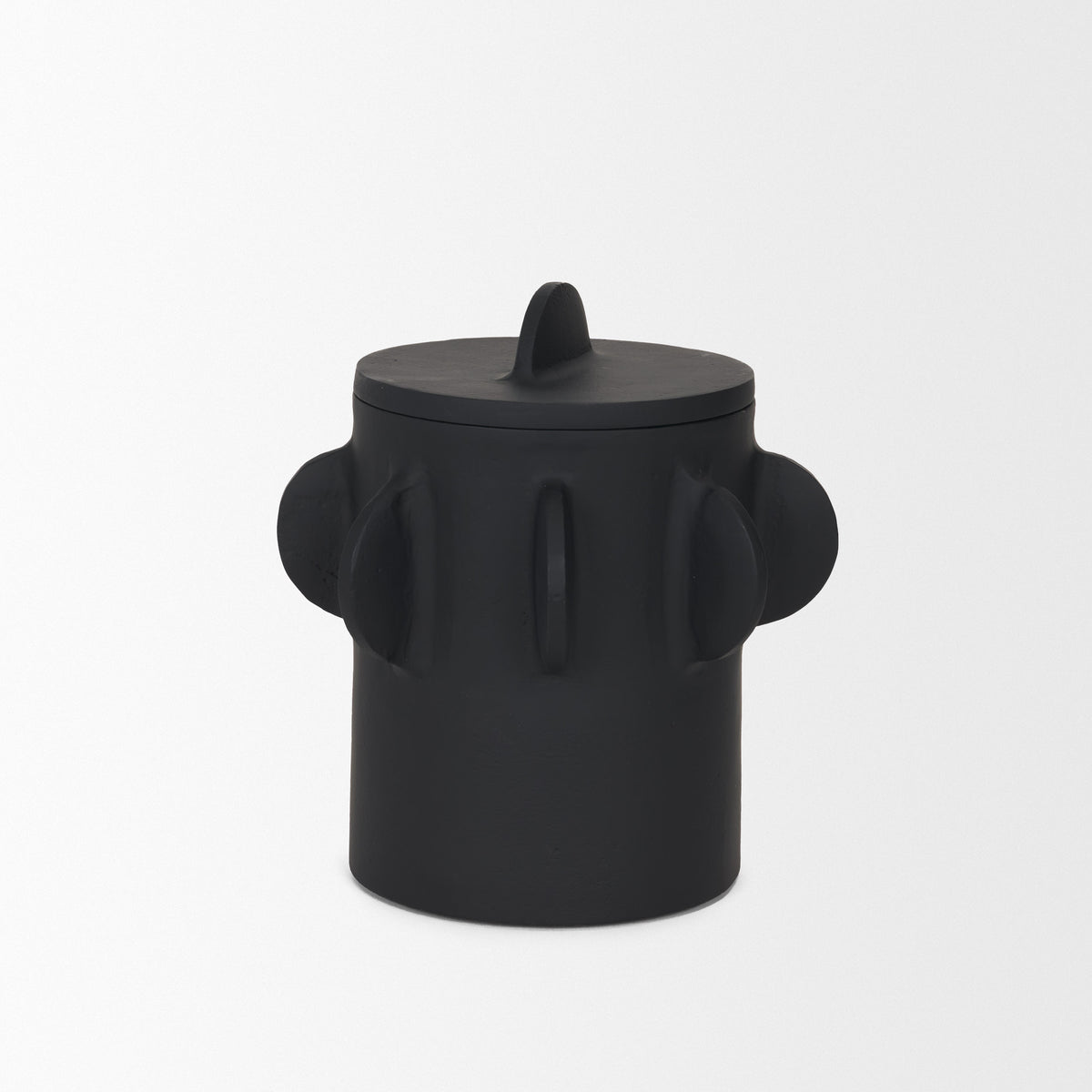 Deacon Small Matte Black Metal Canister with Sculptural Handles-Boxes-DECOROLALA