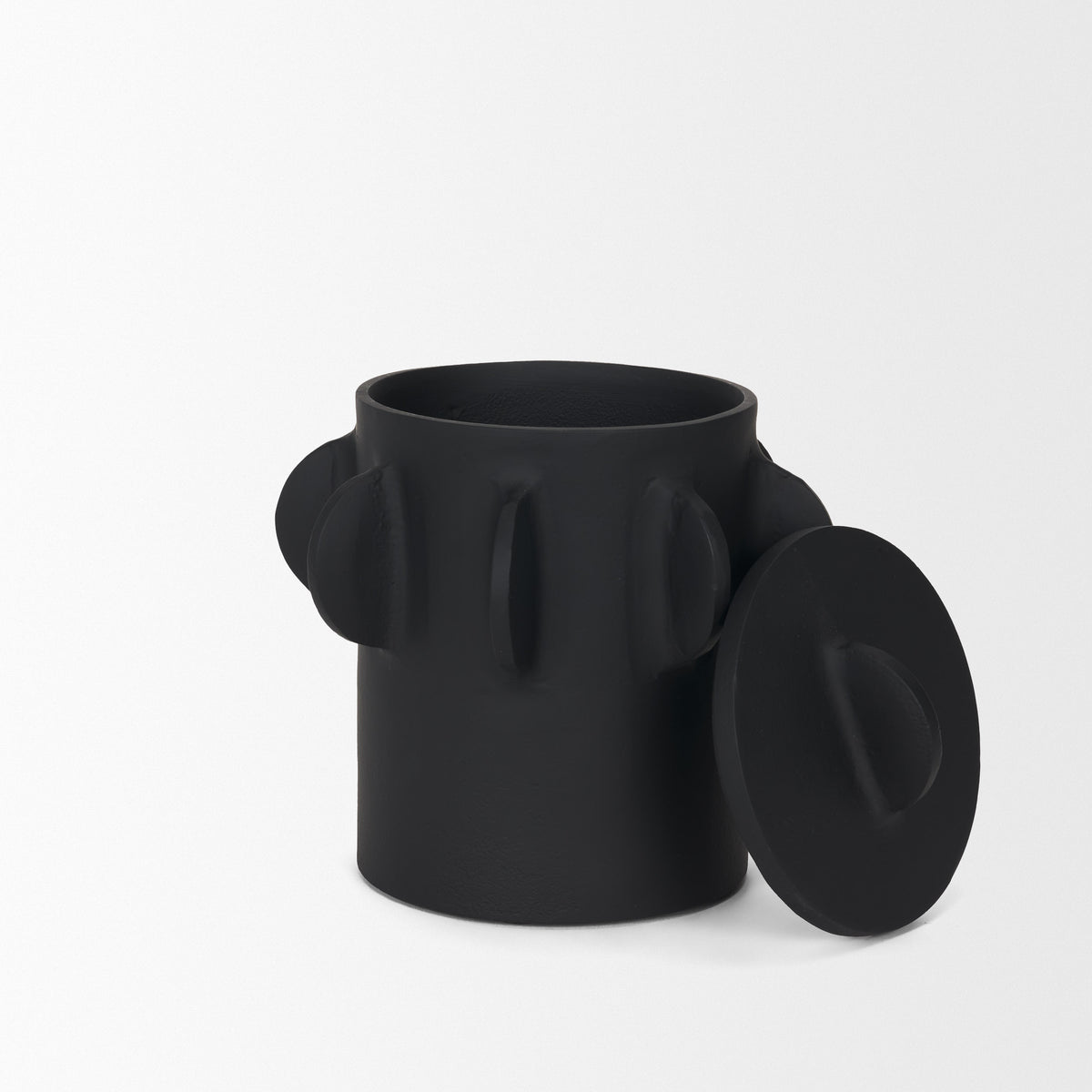 Deacon Small Matte Black Metal Canister with Sculptural Handles-Boxes-DECOROLALA