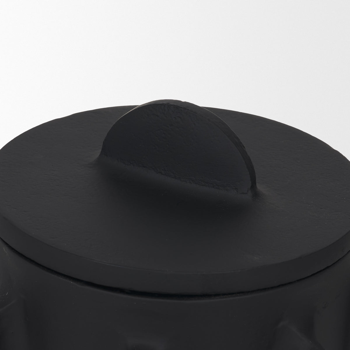 Deacon Small Matte Black Metal Canister with Sculptural Handles-Boxes-DECOROLALA