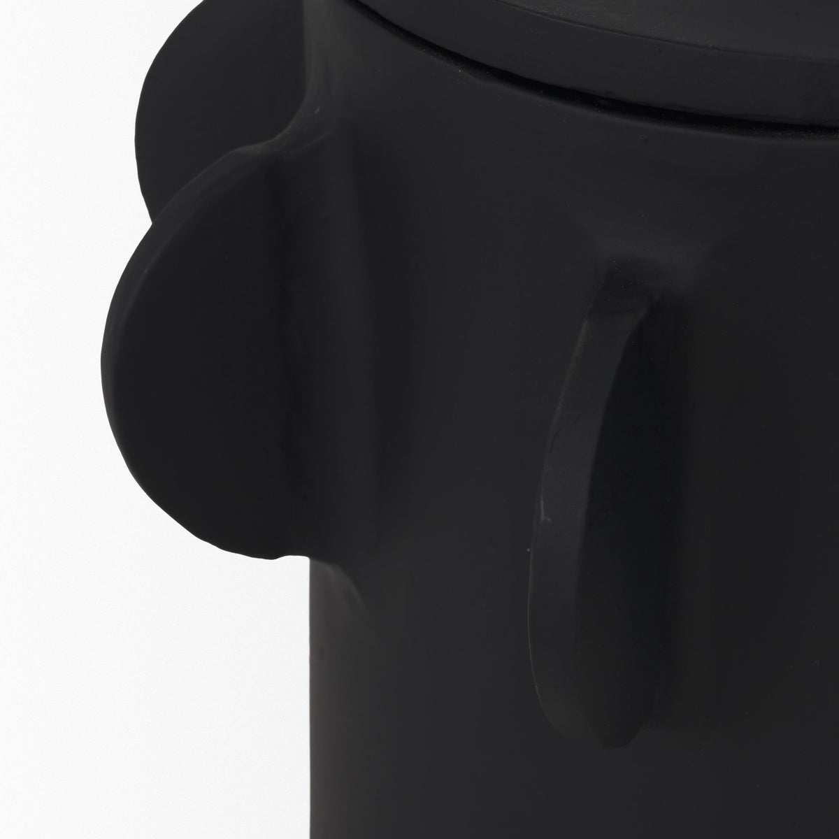Deacon Small Matte Black Metal Canister with Sculptural Handles-Boxes-DECOROLALA
