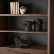 Deacon Small Matte Black Metal Canister with Sculptural Handles-Boxes-DECOROLALA