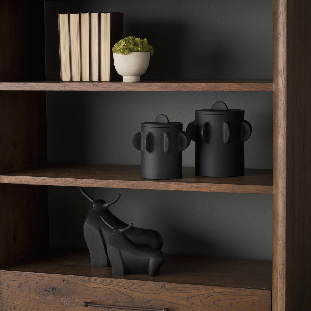 Deacon Small Matte Black Metal Canister with Sculptural Handles-Boxes-DECOROLALA
