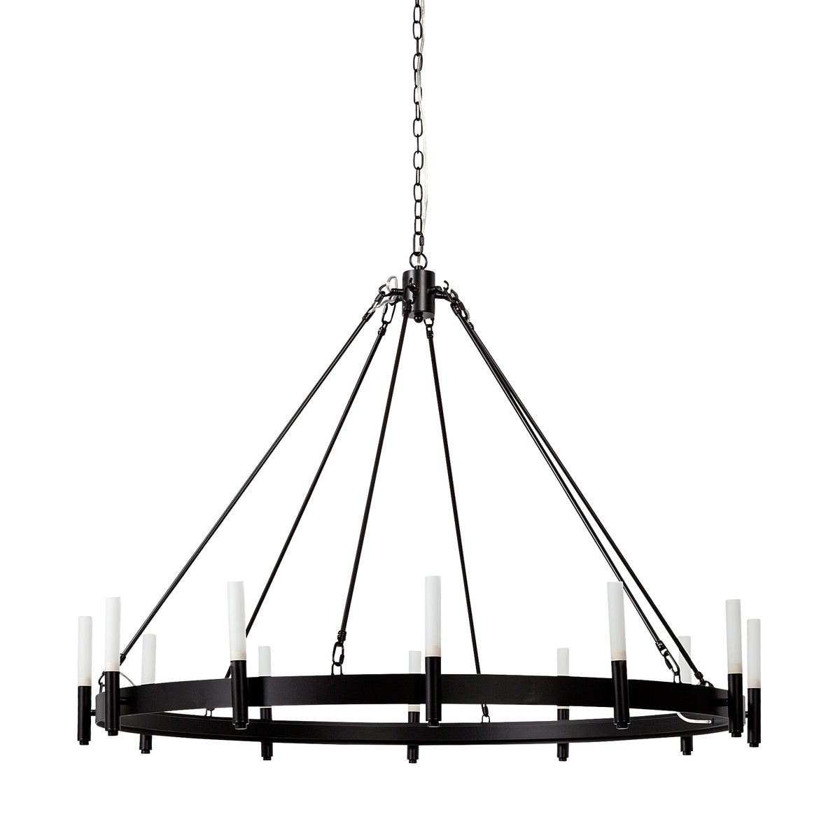 Decamp I (47.2"x36.2") Black Metal Chassis Glass Tube Twelve Light Chandelier-Chandeliers-DECOROLALA