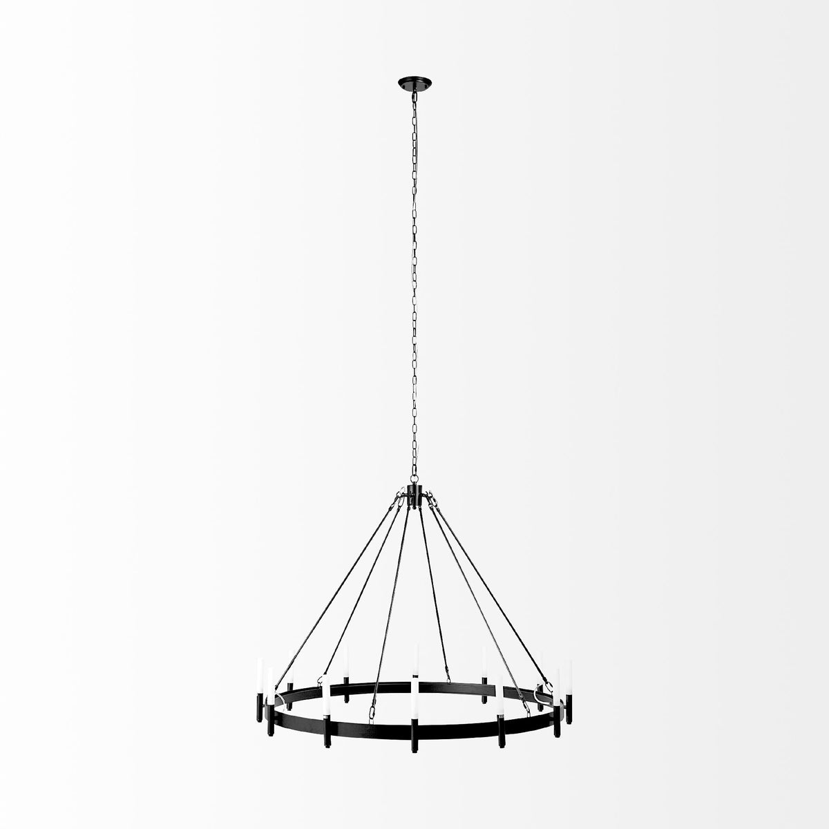 Decamp I (47.2"x36.2") Black Metal Chassis Glass Tube Twelve Light Chandelier-Chandeliers-DECOROLALA