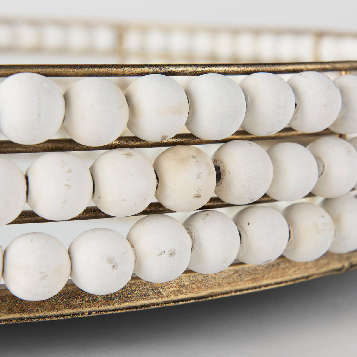 Decatur I 21L x 21W Wooden Bead Mirrored Bottom Round Tray-Trays-DECOROLALA