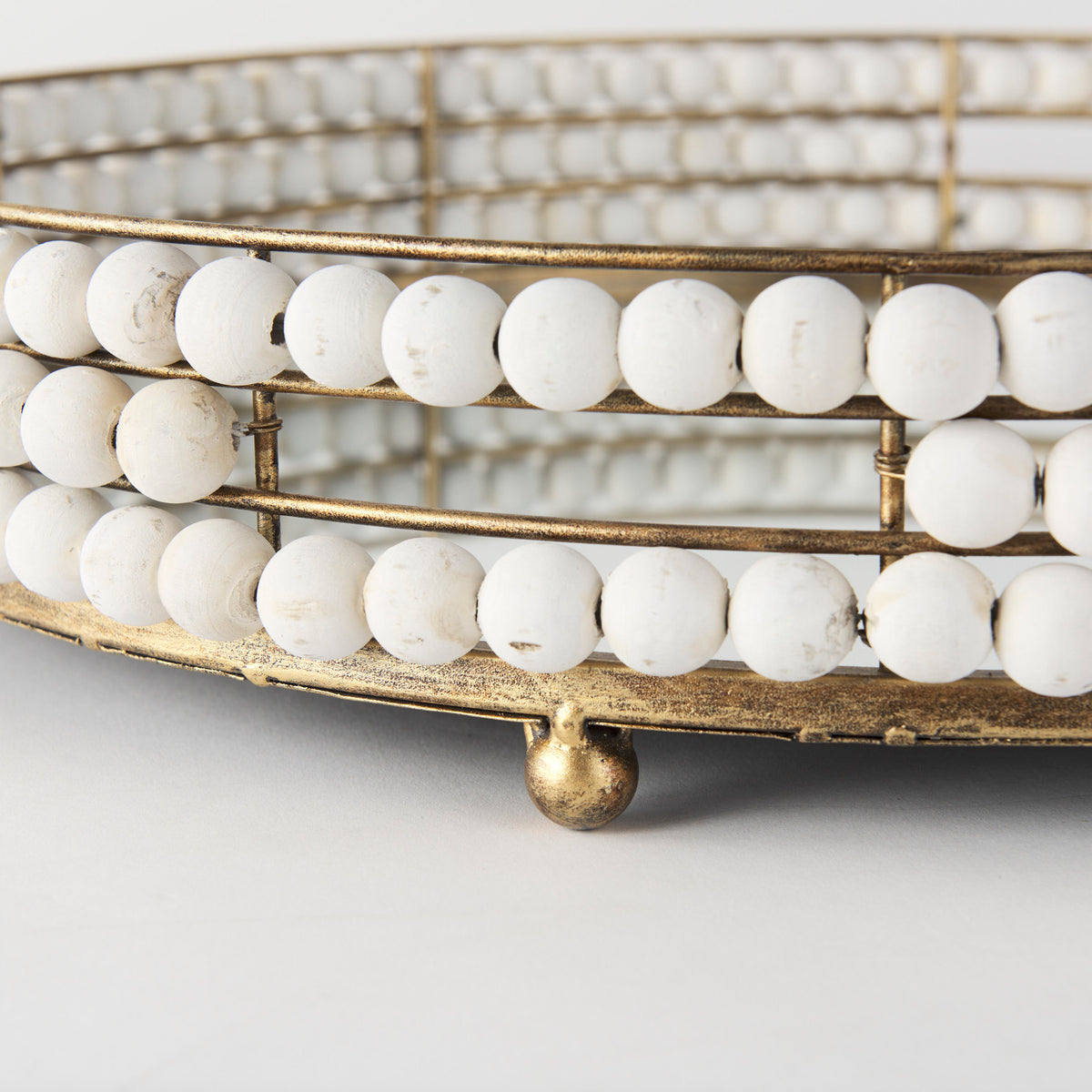 Decatur I 21L x 21W Wooden Bead Mirrored Bottom Round Tray-Trays-DECOROLALA