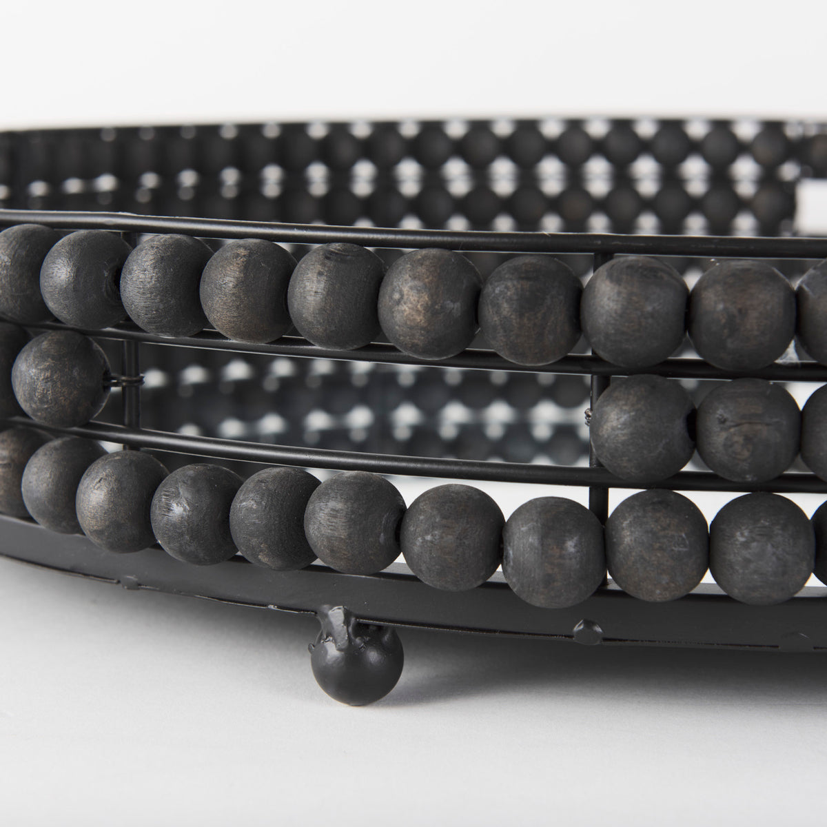 Decatur I 21L x 21W Wooden Bead Mirrored Bottom Round Tray-Trays-DECOROLALA