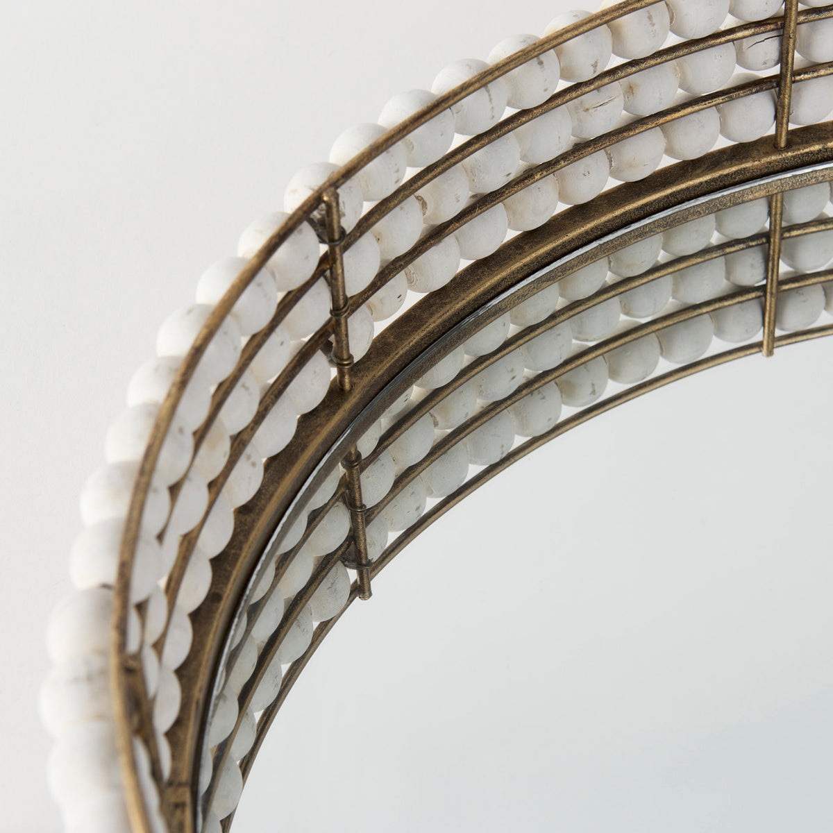 Decatur I 21L x 21W Wooden Bead Mirrored Bottom Round Tray-Trays-DECOROLALA