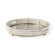 Decatur I 21L x 21W Wooden Bead Mirrored Bottom Round Tray-Trays-DECOROLALA