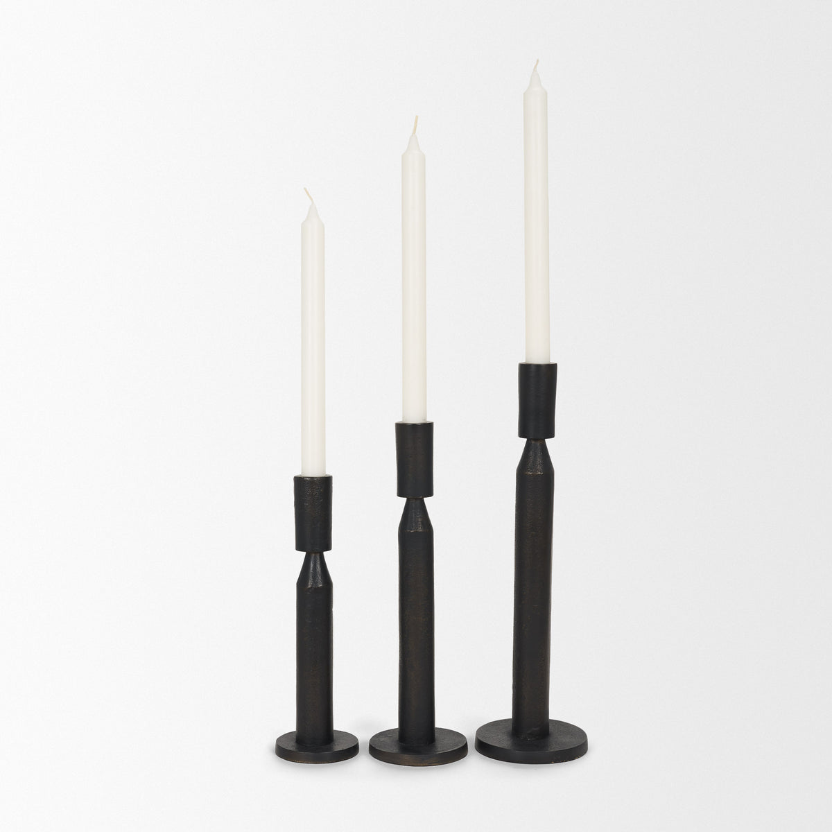 Declan Cast Metal Taper Candle Holder-Table Candle Holders-DECOROLALA