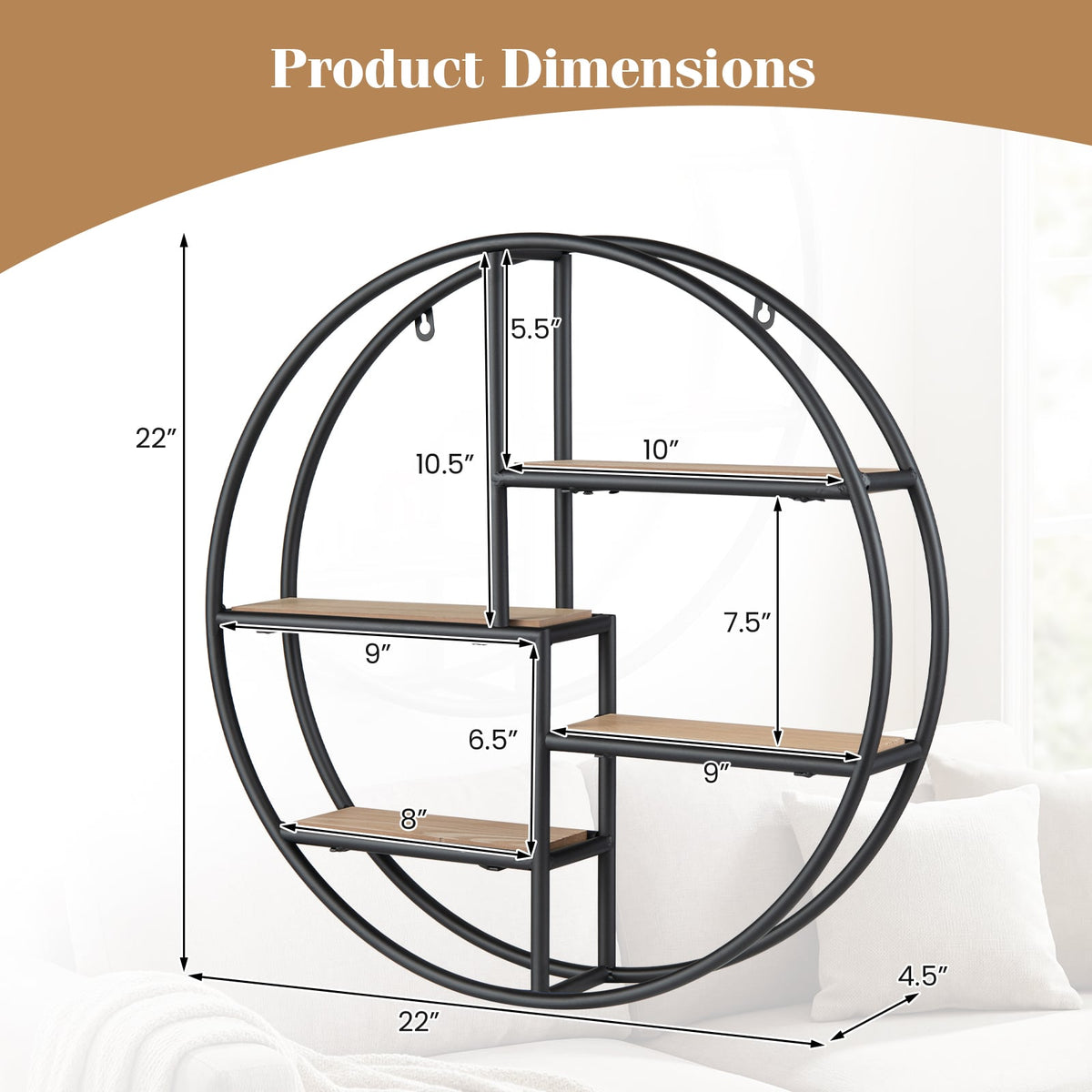 Decorative Circular Metal Wall Mounted Shelf for Display-Bookcases-DECOROLALA