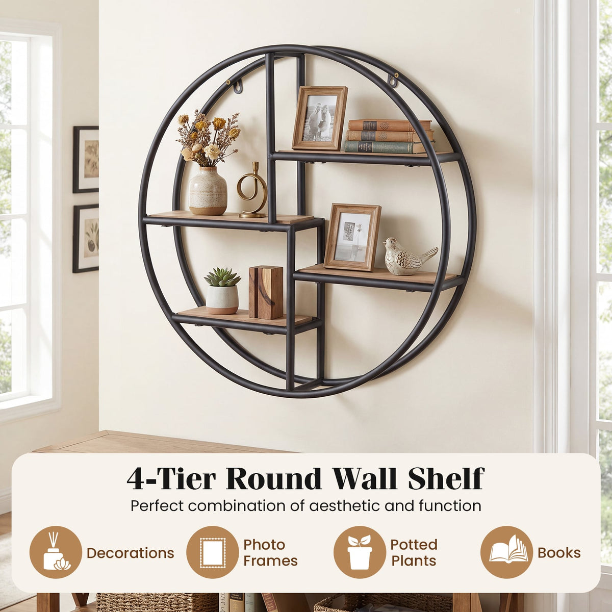 Decorative Circular Metal Wall Mounted Shelf for Display-Bookcases-DECOROLALA