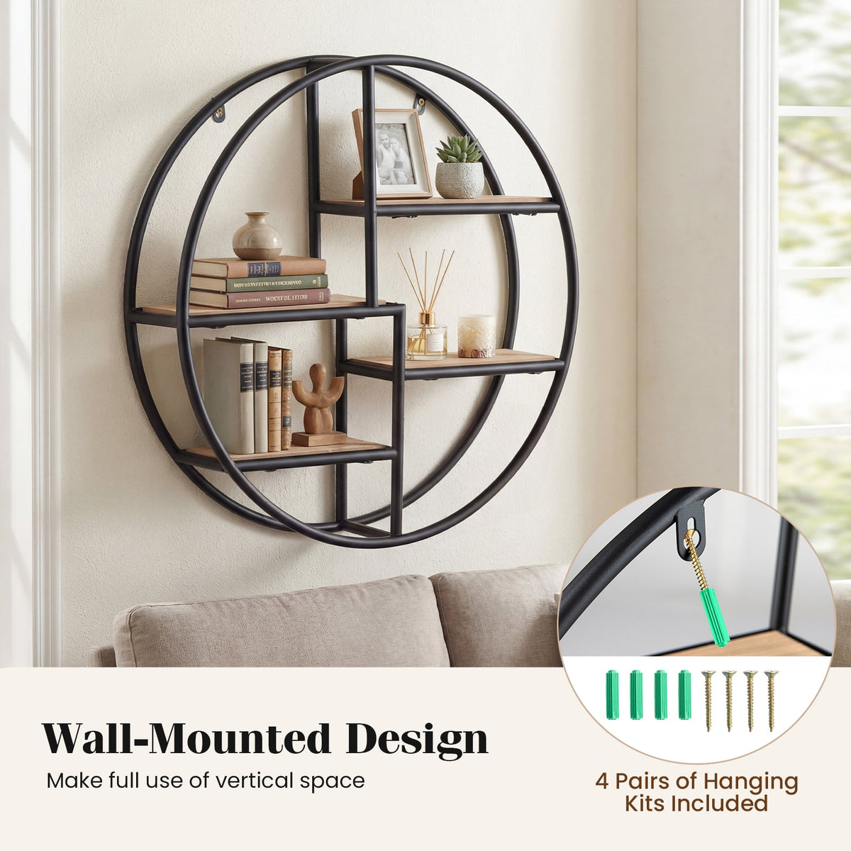 Decorative Circular Metal Wall Mounted Shelf for Display-Bookcases-DECOROLALA