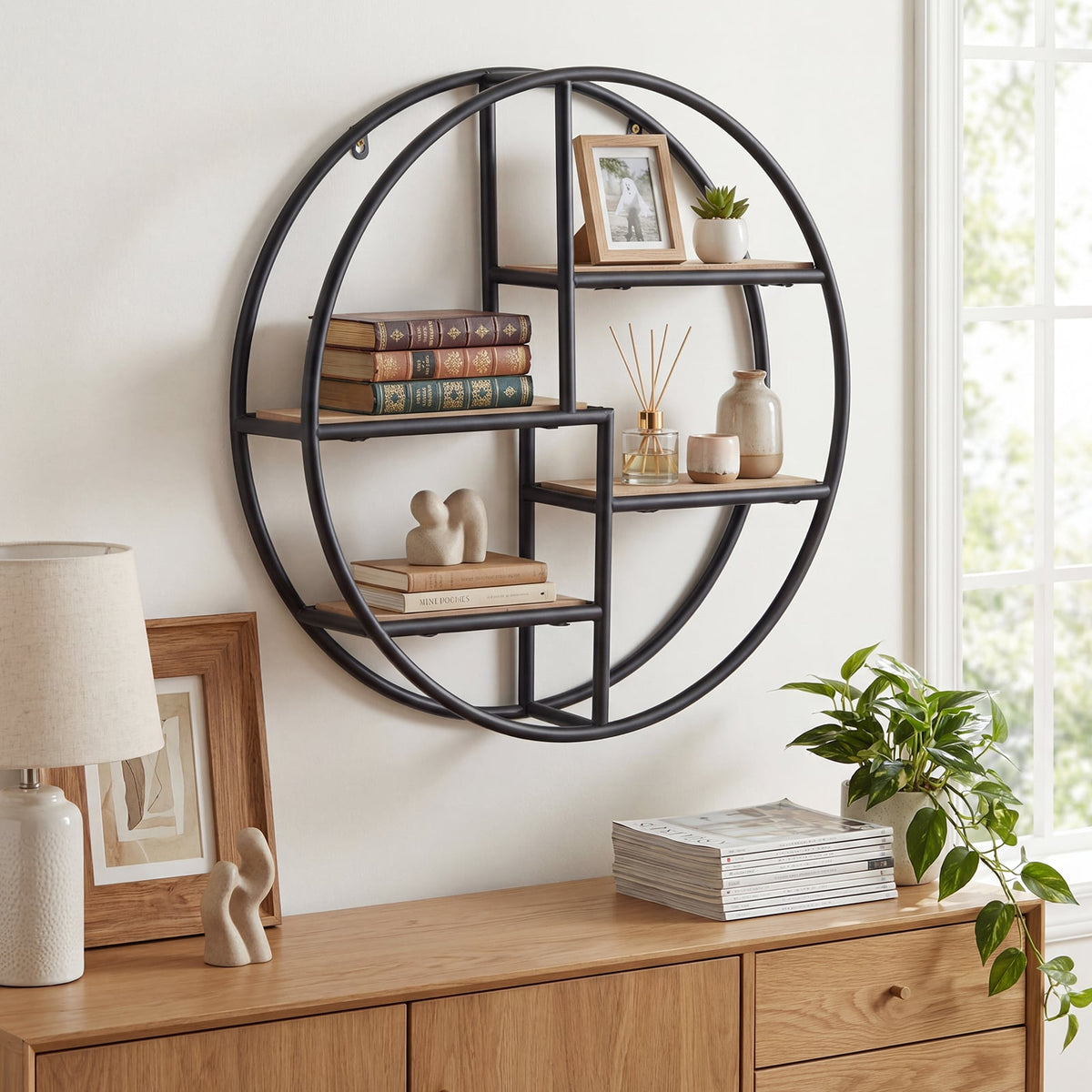 Decorative Circular Metal Wall Mounted Shelf for Display-Bookcases-DECOROLALA