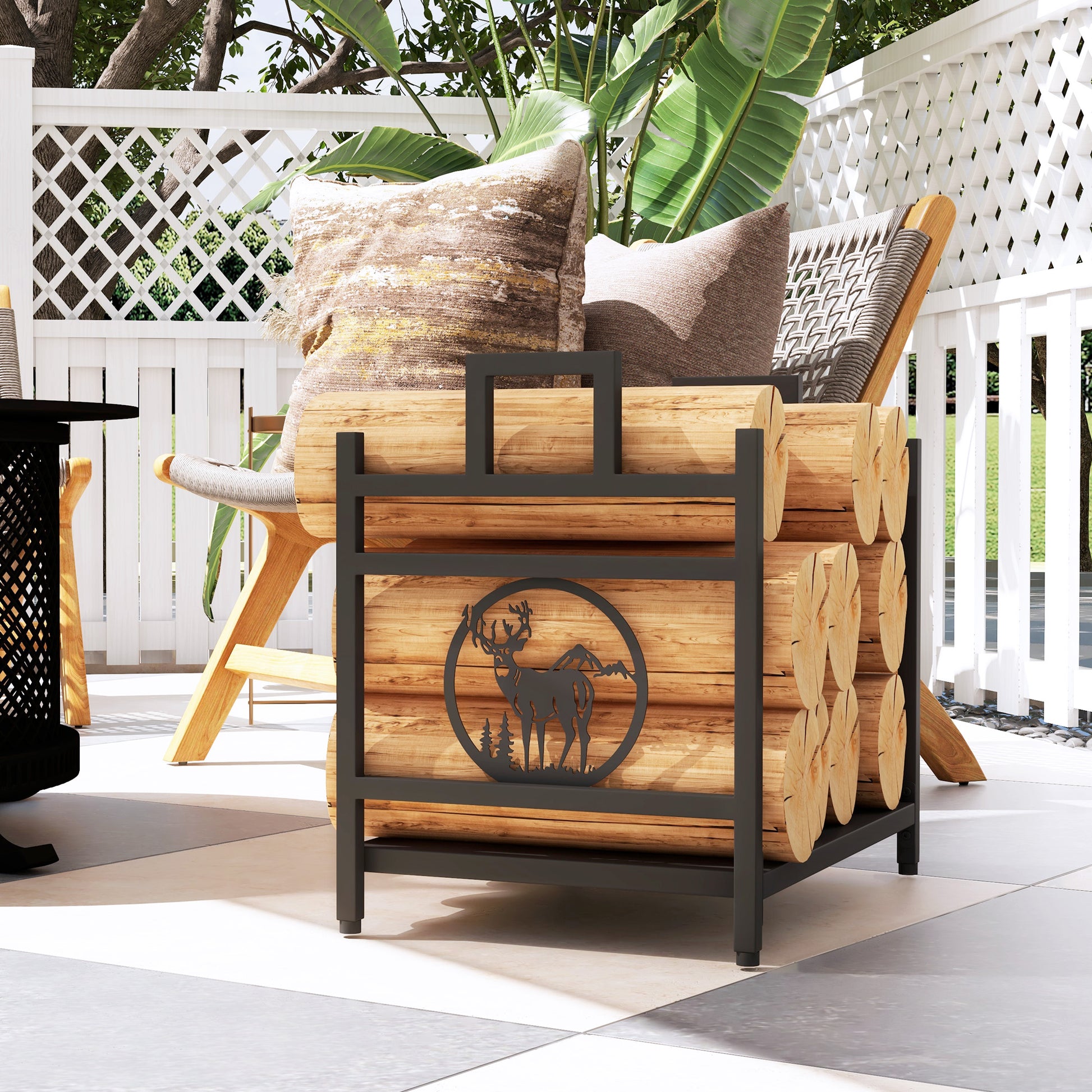 Decorative Steel Firewood Rack - Black 19.7" Log Holder-Home Furnishings > Home Décor > Fireplaces & Accessories > Firewood Racks-DECOROLALA