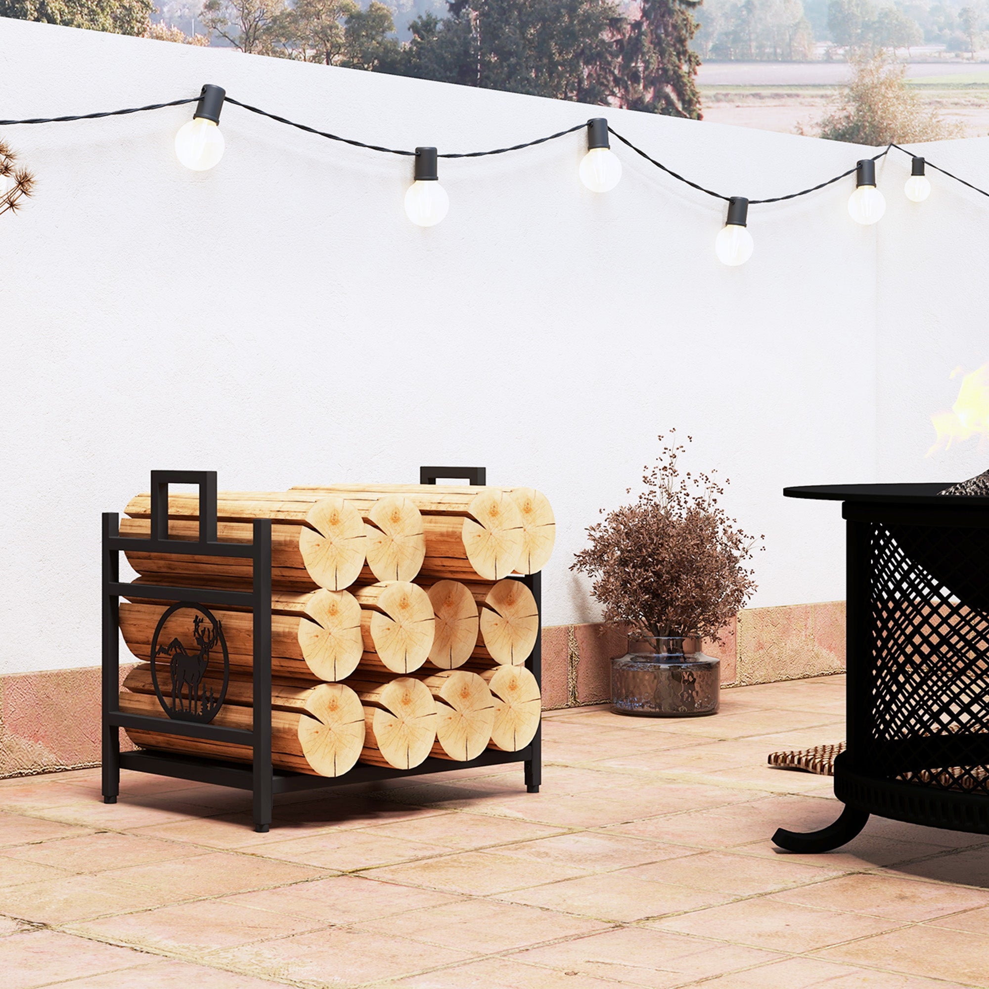 Decorative Steel Firewood Rack - Black 19.7" Log Holder-Home Furnishings > Home Décor > Fireplaces & Accessories > Firewood Racks-DECOROLALA