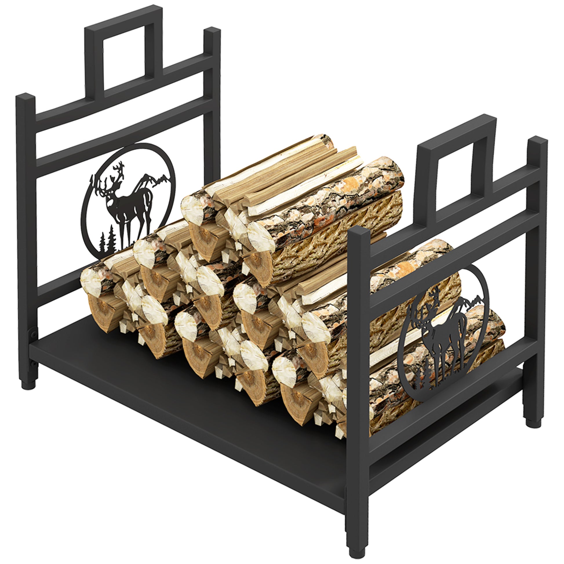 Decorative Steel Firewood Rack - Black 19.7" Log Holder-Home Furnishings > Home Décor > Fireplaces & Accessories > Firewood Racks-DECOROLALA