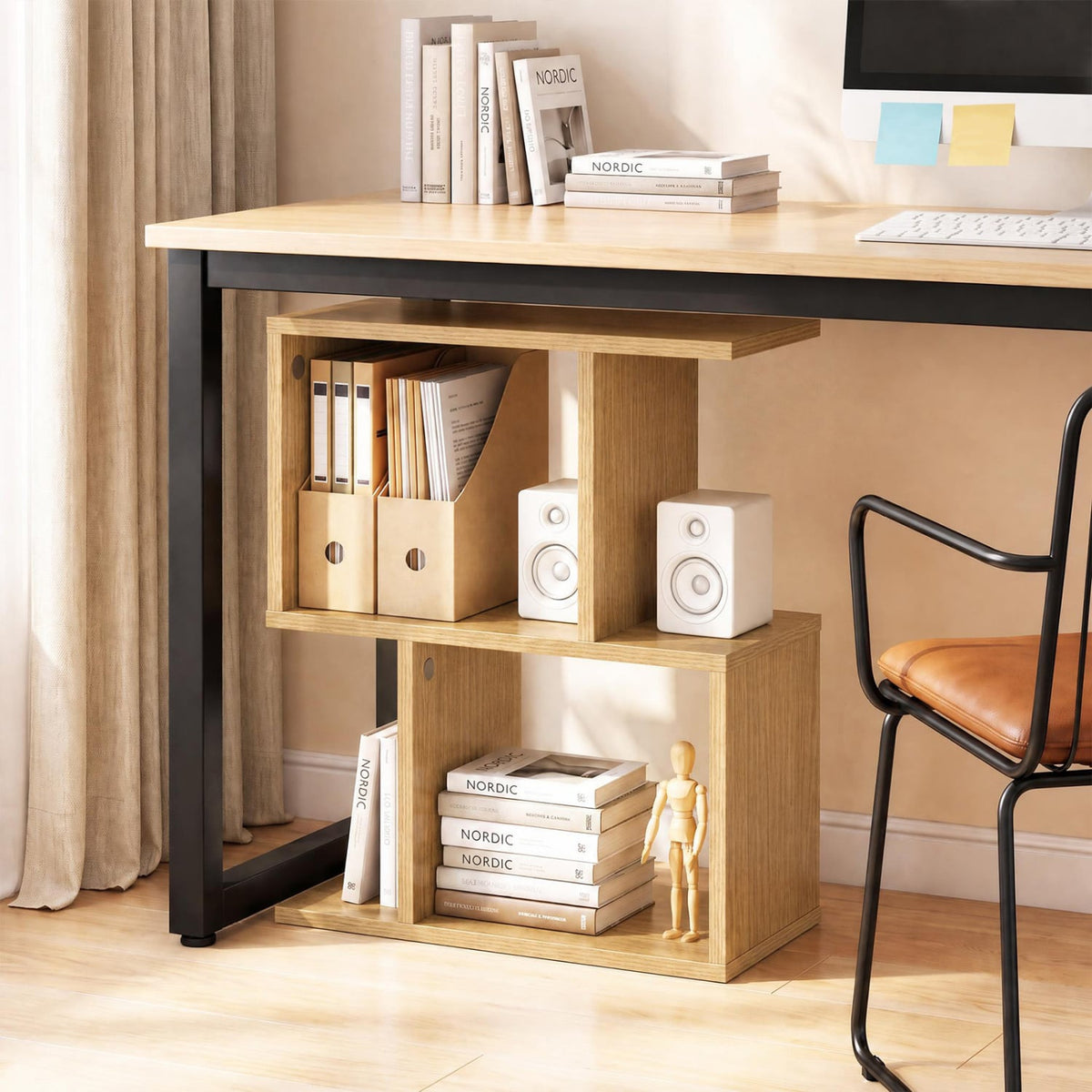 Decorative Storage Shelf Featuring Open Layout and Non-Slip Foot Pads Room Separator-Natural-Bookcases-DECOROLALA