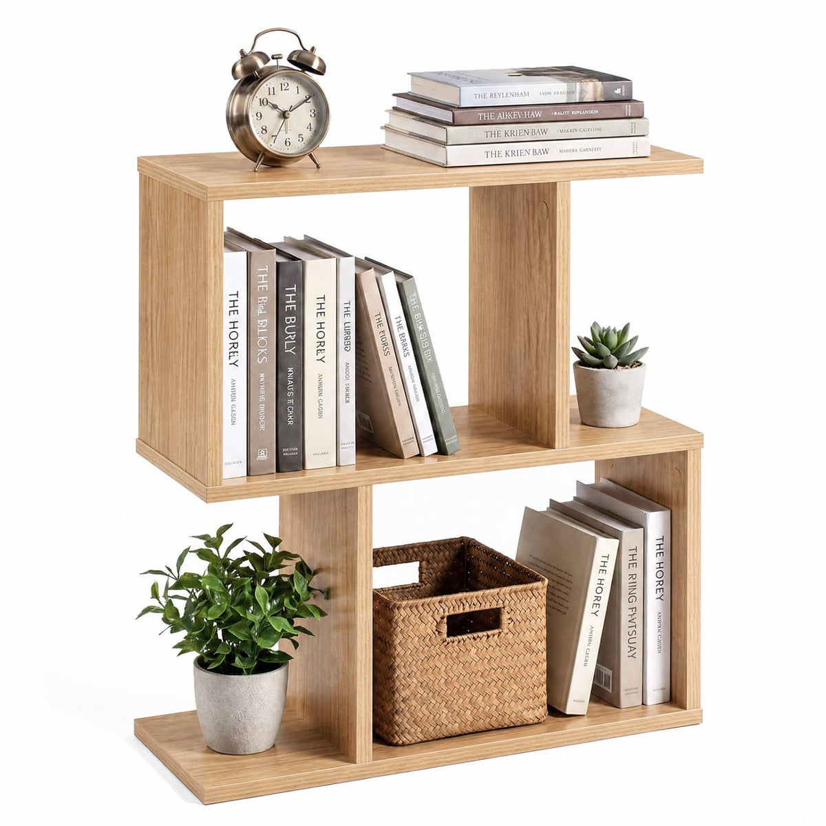 Decorative Storage Shelf Featuring Open Layout and Non-Slip Foot Pads Room Separator-Natural-Bookcases-DECOROLALA