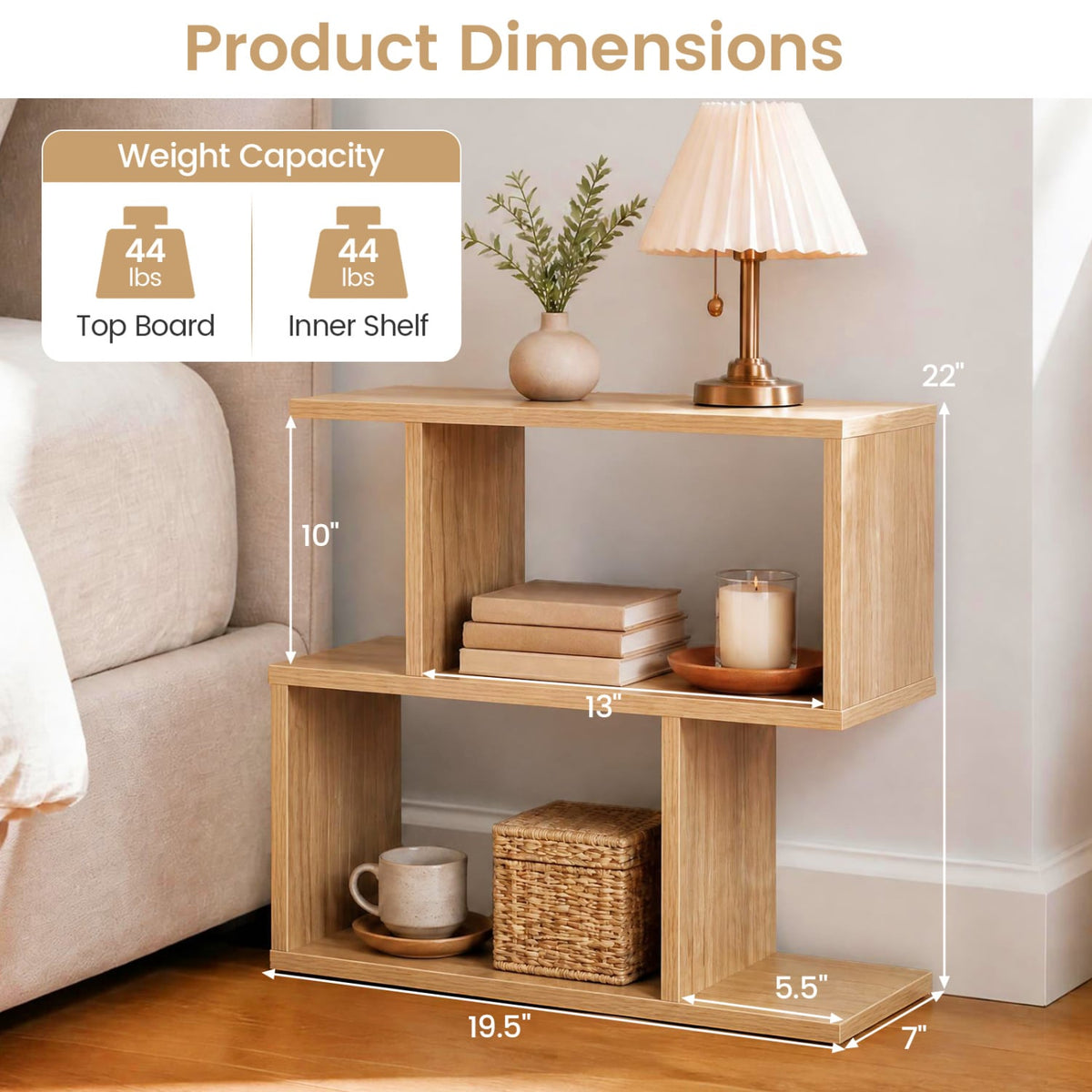 Decorative Storage Shelf Featuring Open Layout and Non-Slip Foot Pads Room Separator-Natural-Bookcases-DECOROLALA