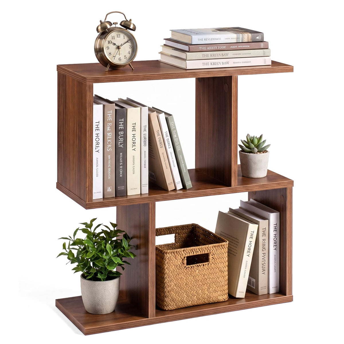 Decorative Storage Shelf Featuring Open Layout and Non-Slip Foot Pads Room Separator-Walnut-Bookcases-DECOROLALA