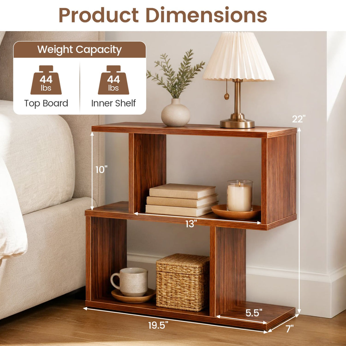 Decorative Storage Shelf Featuring Open Layout and Non-Slip Foot Pads Room Separator-Walnut-Bookcases-DECOROLALA