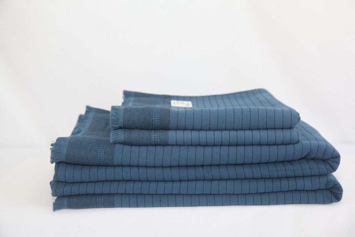 Del Mar Navy Terry Turkish Towel Set-Hand Towels-DECOROLALA