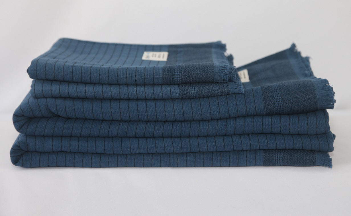 Del Mar Navy Terry Turkish Towel Set-Terry Towel-DECOROLALA