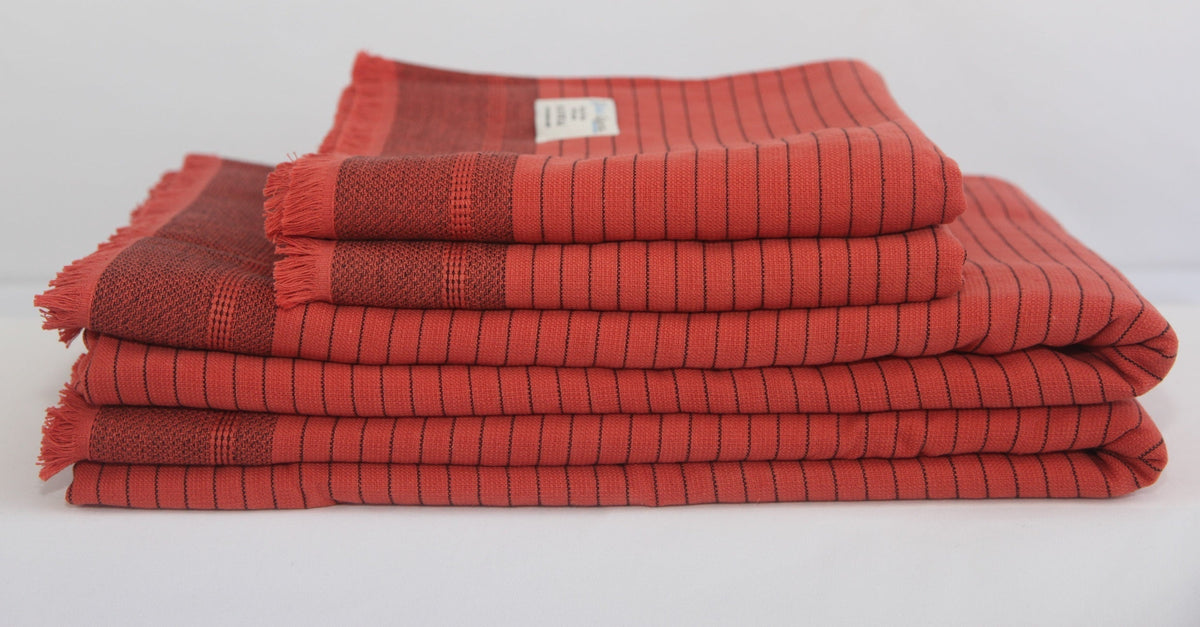 Del Mar Red Terry Turkish Towel Set-Hand Towels-DECOROLALA