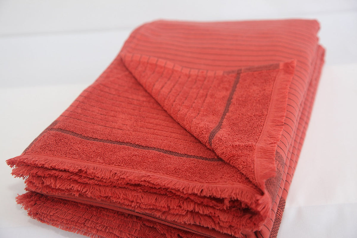 Del Mar Red Terry Turkish Towel Set-Hand Towels-DECOROLALA