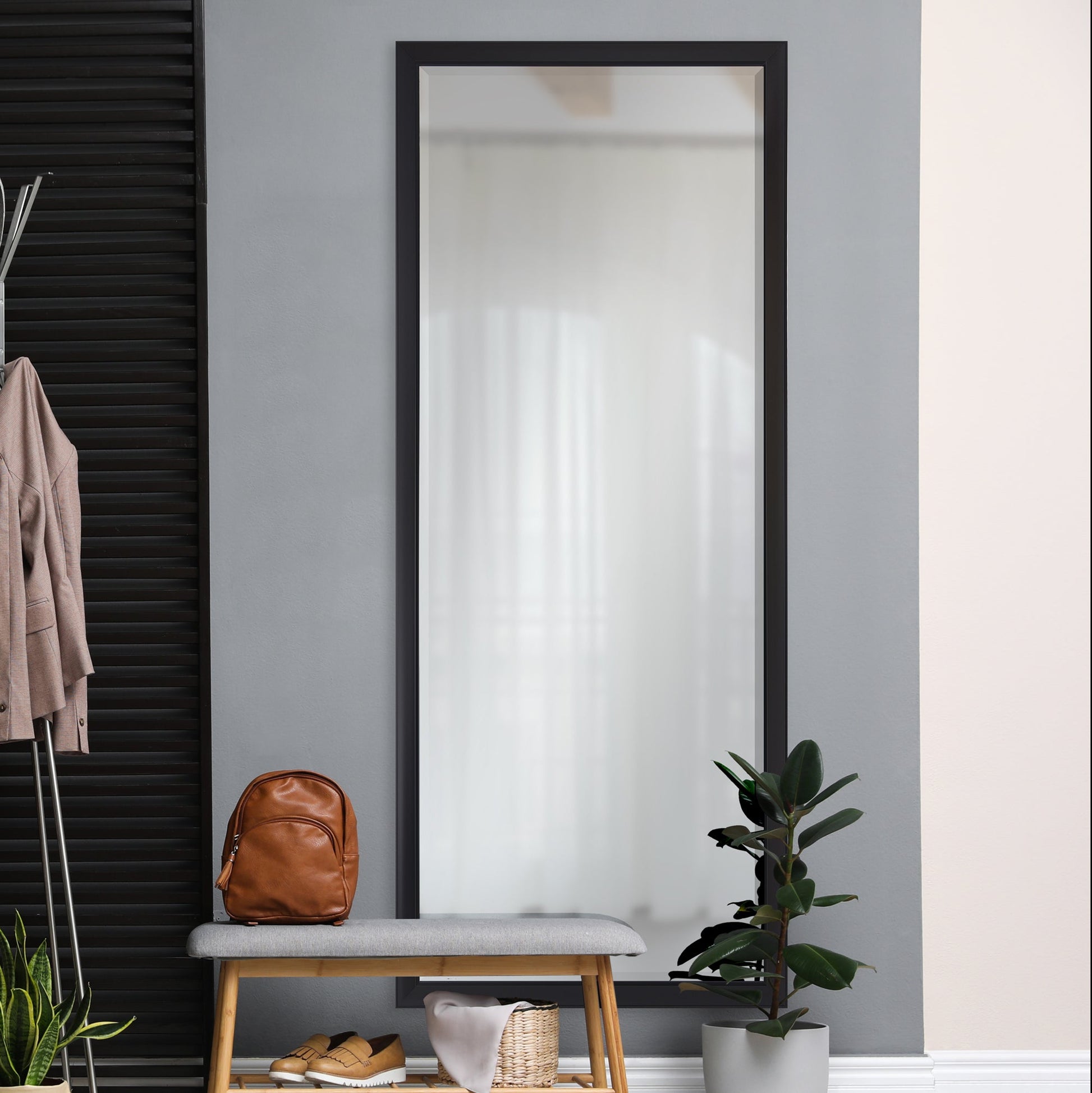 Delacorte 80" Tall Rectangle Wall Mirror, Black-Mirror-DECOROLALA