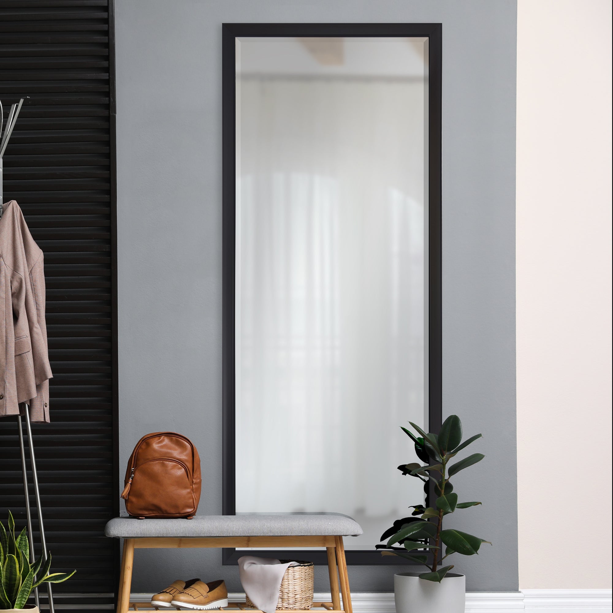 Delacorte 80" Tall Rectangle Wall Mirror, Black-Mirror-DECOROLALA