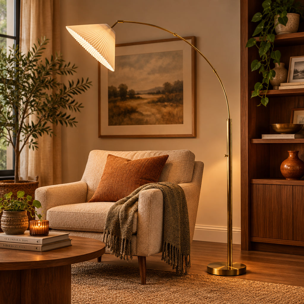 Delaney Arc Lamp - Antique Brass 76"-Lighting-DECOROLALA