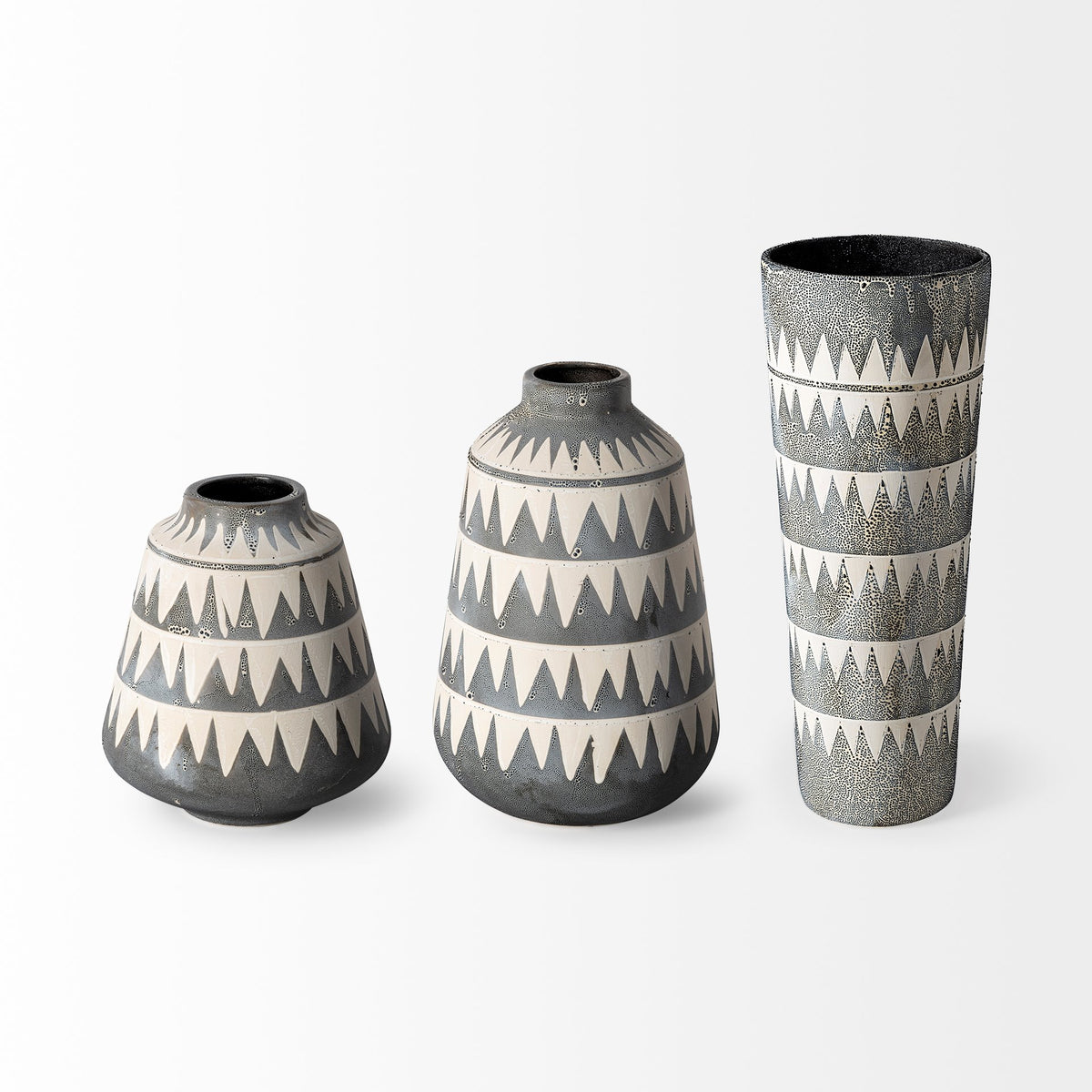 Delaney Large Gray Patterned Ceramic Vase-Vase-DECOROLALA