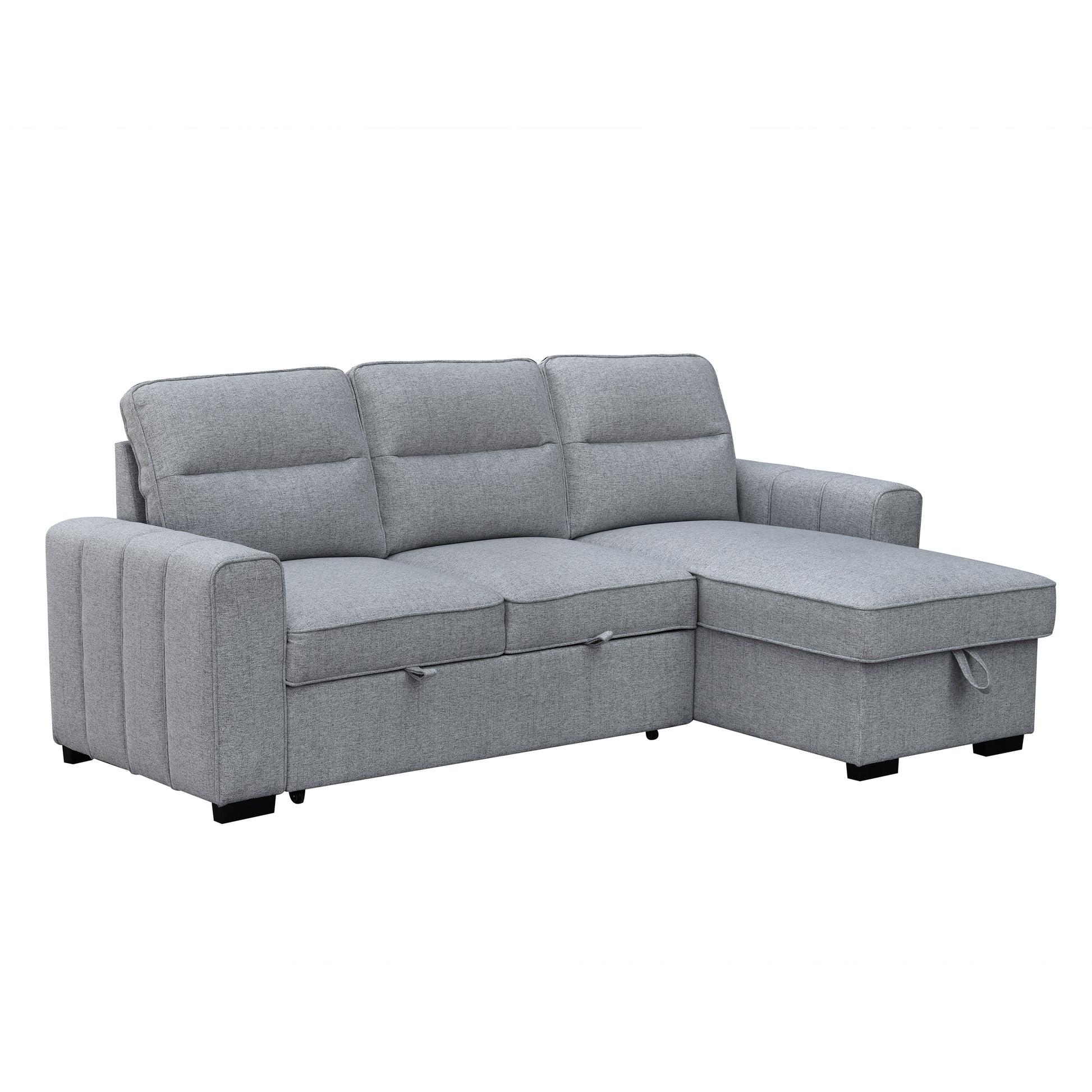 Delphina 92 in. Right-Facing Sectional Sofa Bed with Storage Chaise in Grey-DECOROLALA