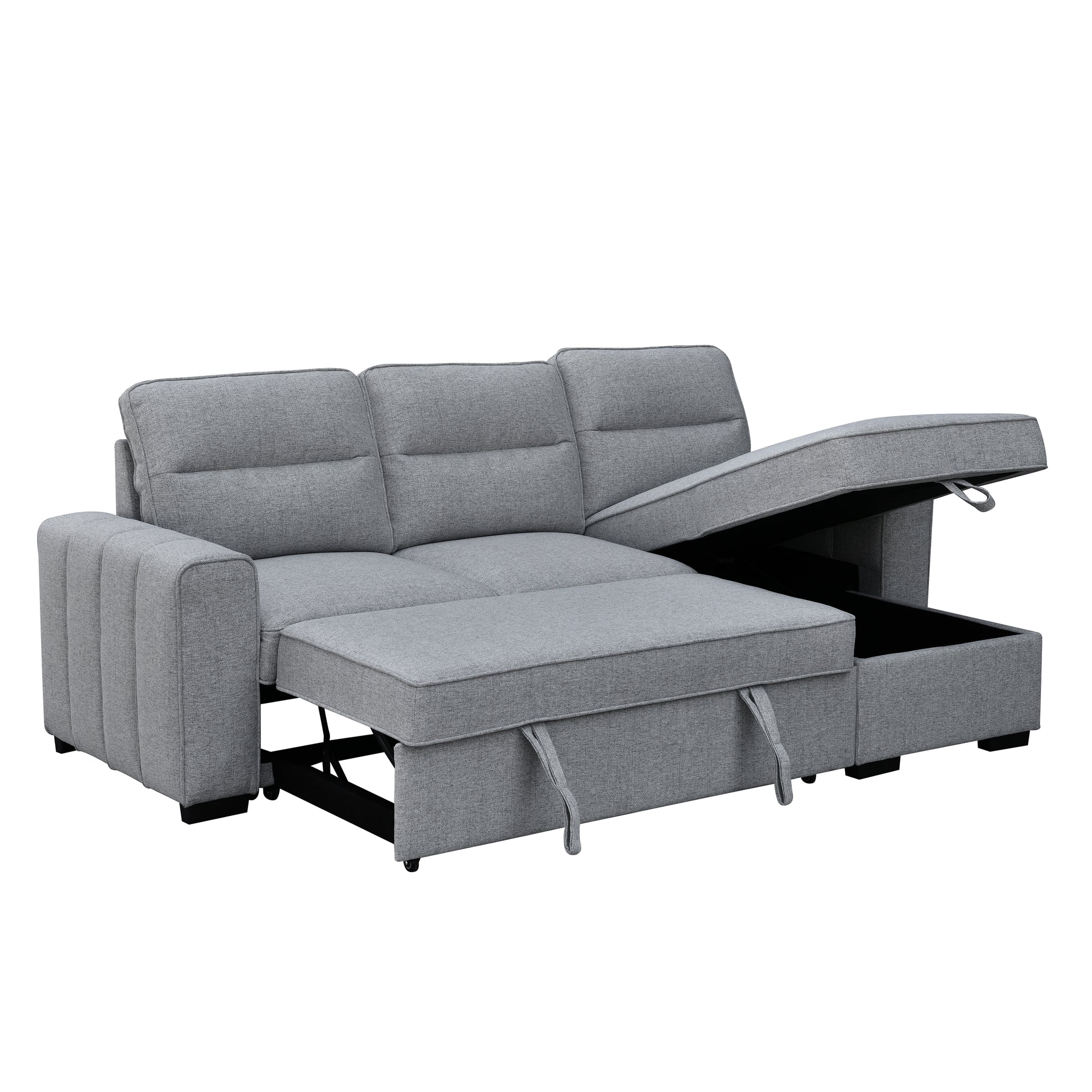 Delphina 92 in. Right-Facing Sectional Sofa Bed with Storage Chaise in Grey-Furniture > Sofas-DECOROLALA