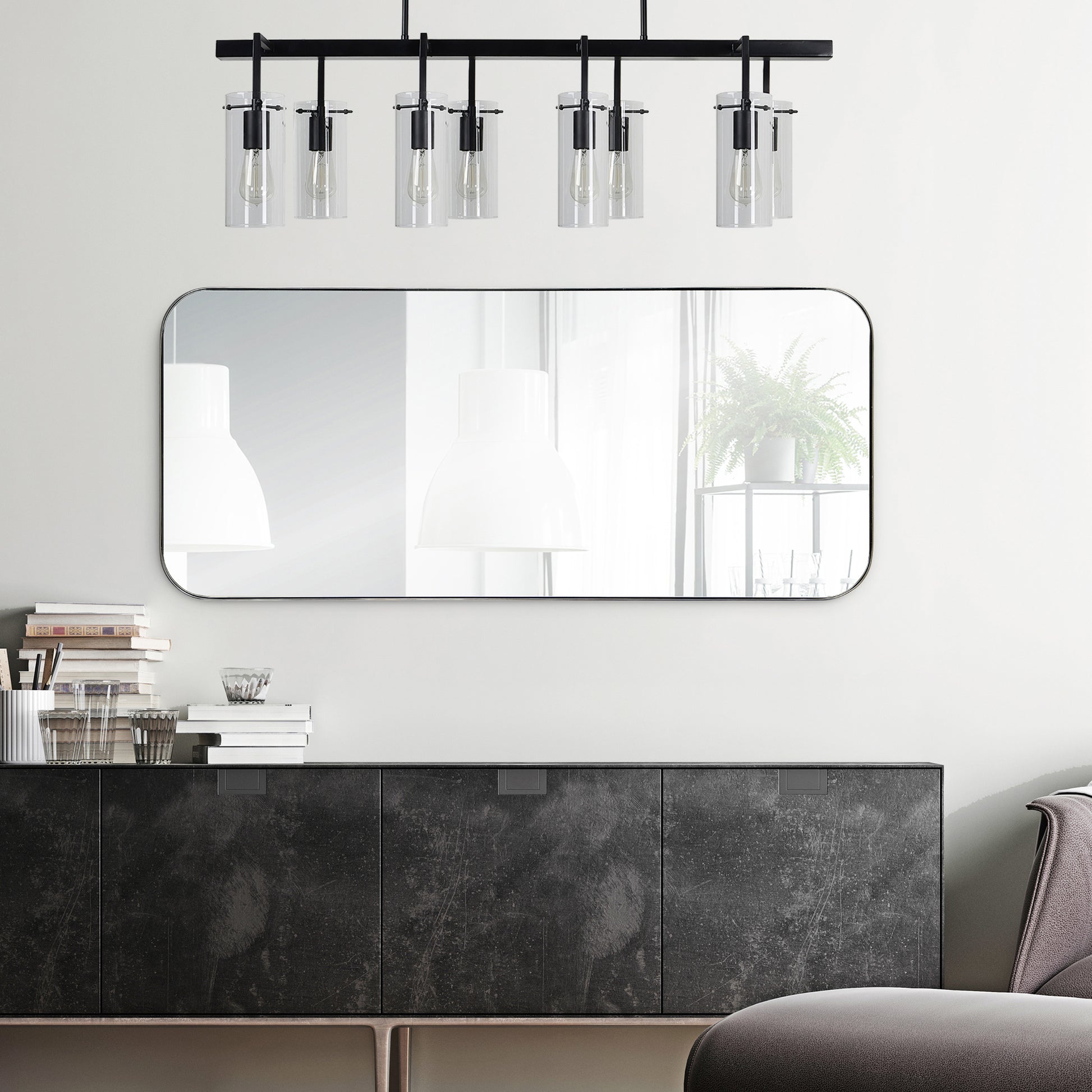 Delphinus 46" Tall Rectangle Wall Mirror, Grey-Mirror-DECOROLALA