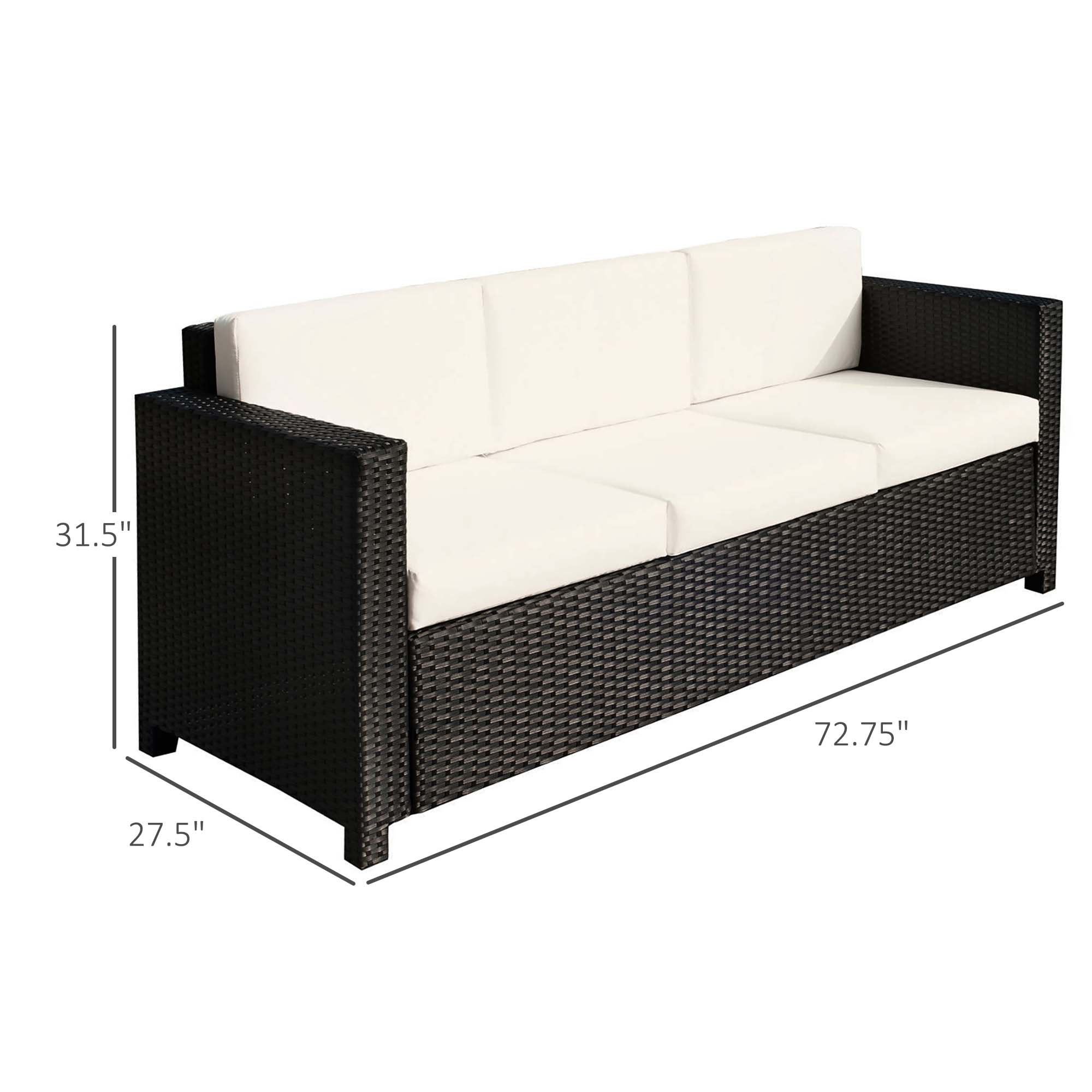 Deluxe 3 Seat Rattan Wicker Sofa - Cream White-DECOROLALA
