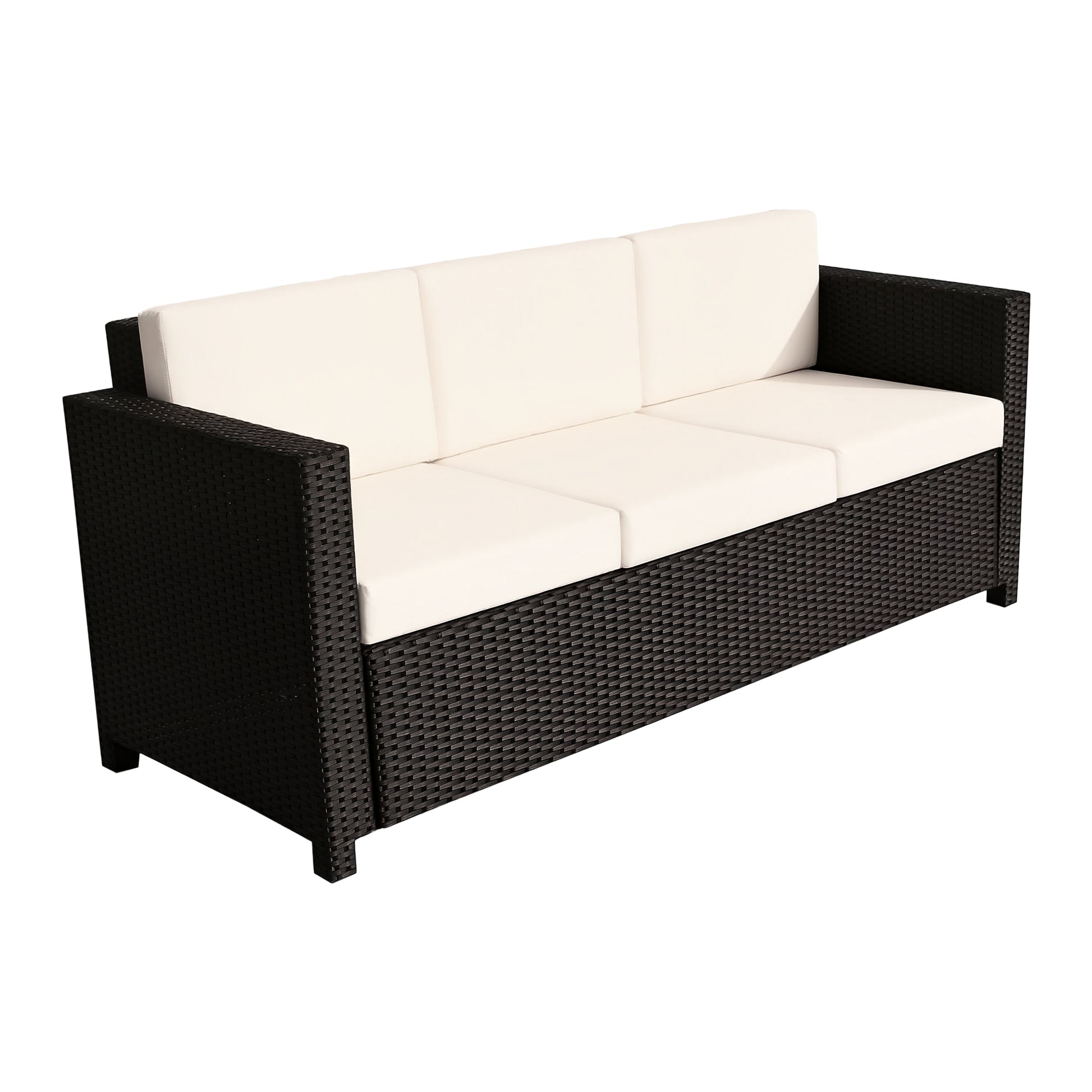 Deluxe 3 Seat Rattan Wicker Sofa - Cream White-DECOROLALA