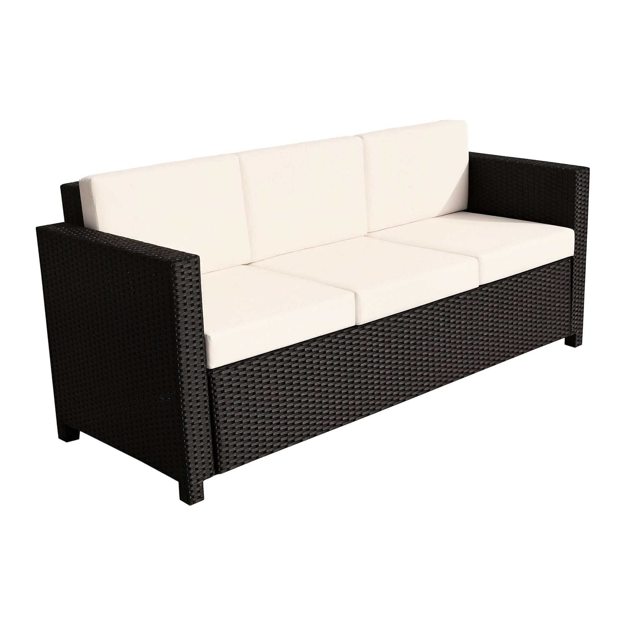 Deluxe 3 Seat Rattan Wicker Sofa - Cream White-DECOROLALA