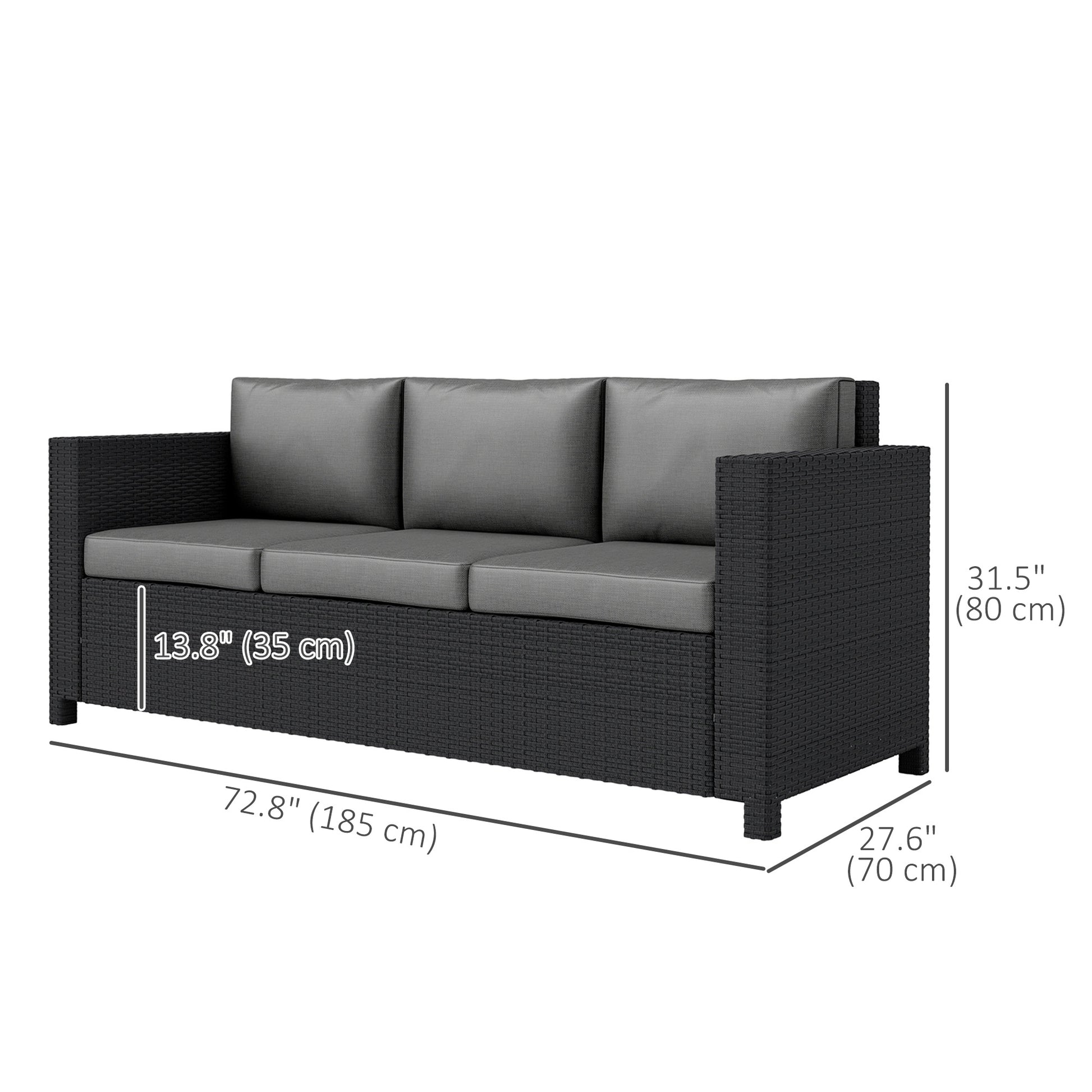 Deluxe 3 Seat Rattan Wicker Sofa - Grey-DECOROLALA
