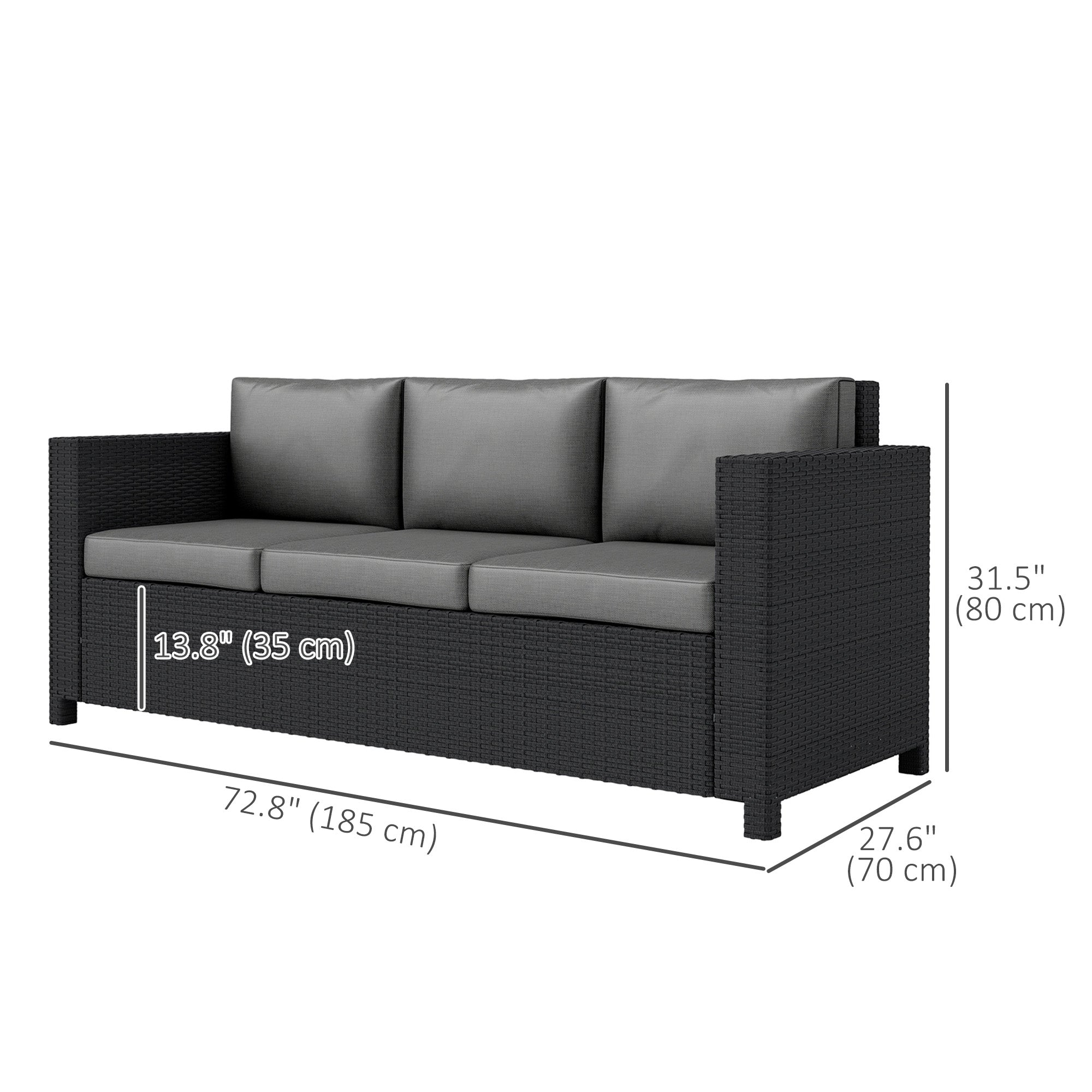 Deluxe 3 Seat Rattan Wicker Sofa - Grey-DECOROLALA