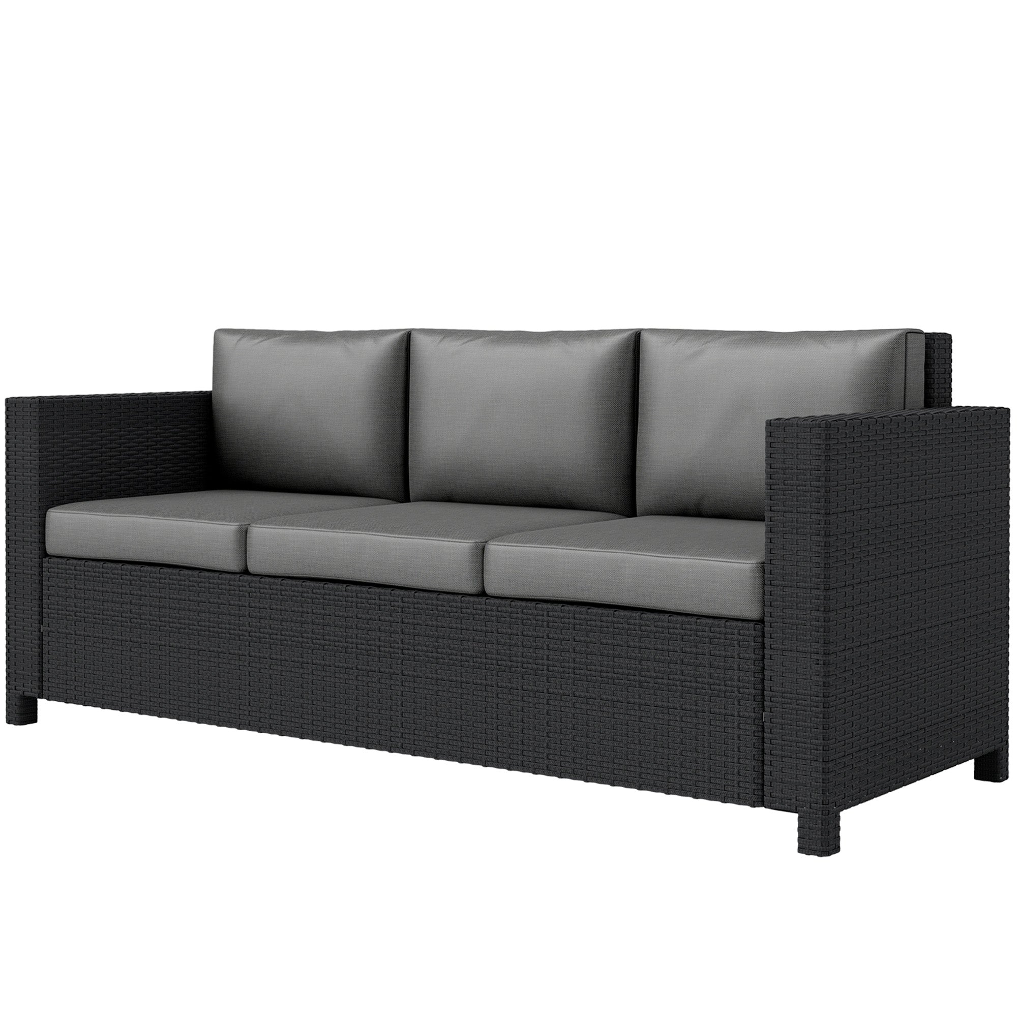 Deluxe 3 Seat Rattan Wicker Sofa - Grey-DECOROLALA