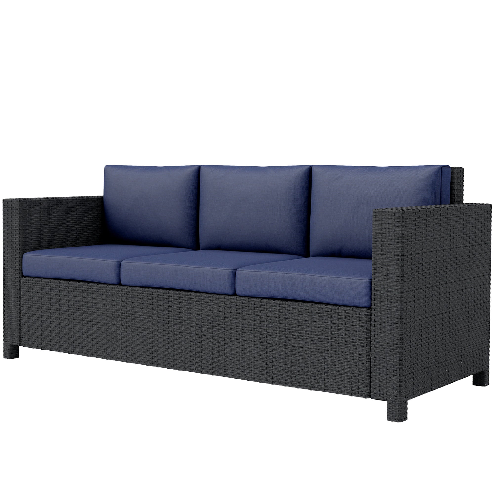 Deluxe 3 Seat Rattan Wicker Sofa - Navy Blue-DECOROLALA