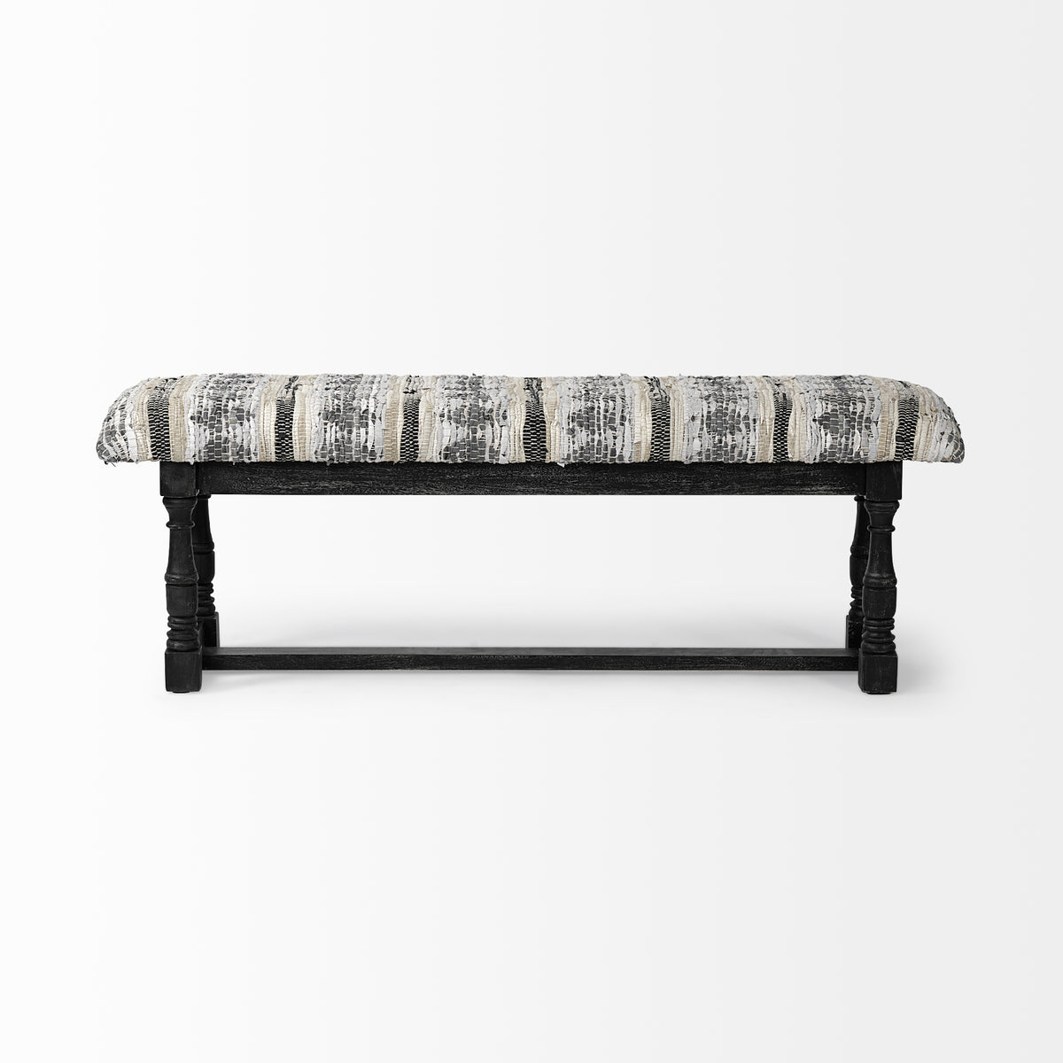 Denison II 56L x 15W Black Wood Base Woven-Leather Cushion Top Accent Bench-Benches-DECOROLALA
