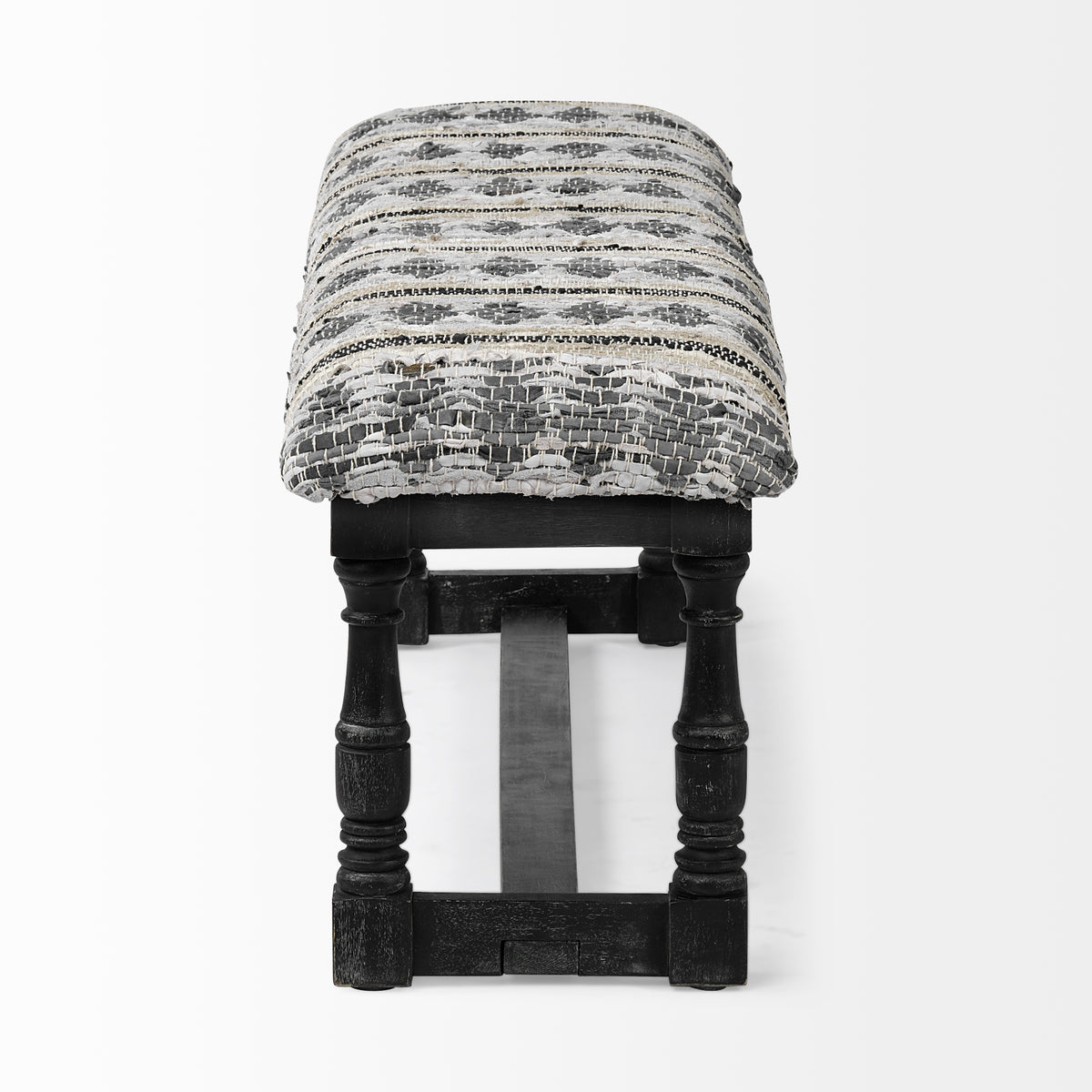 Denison II 56L x 15W Black Wood Base Woven-Leather Cushion Top Accent Bench-Benches-DECOROLALA