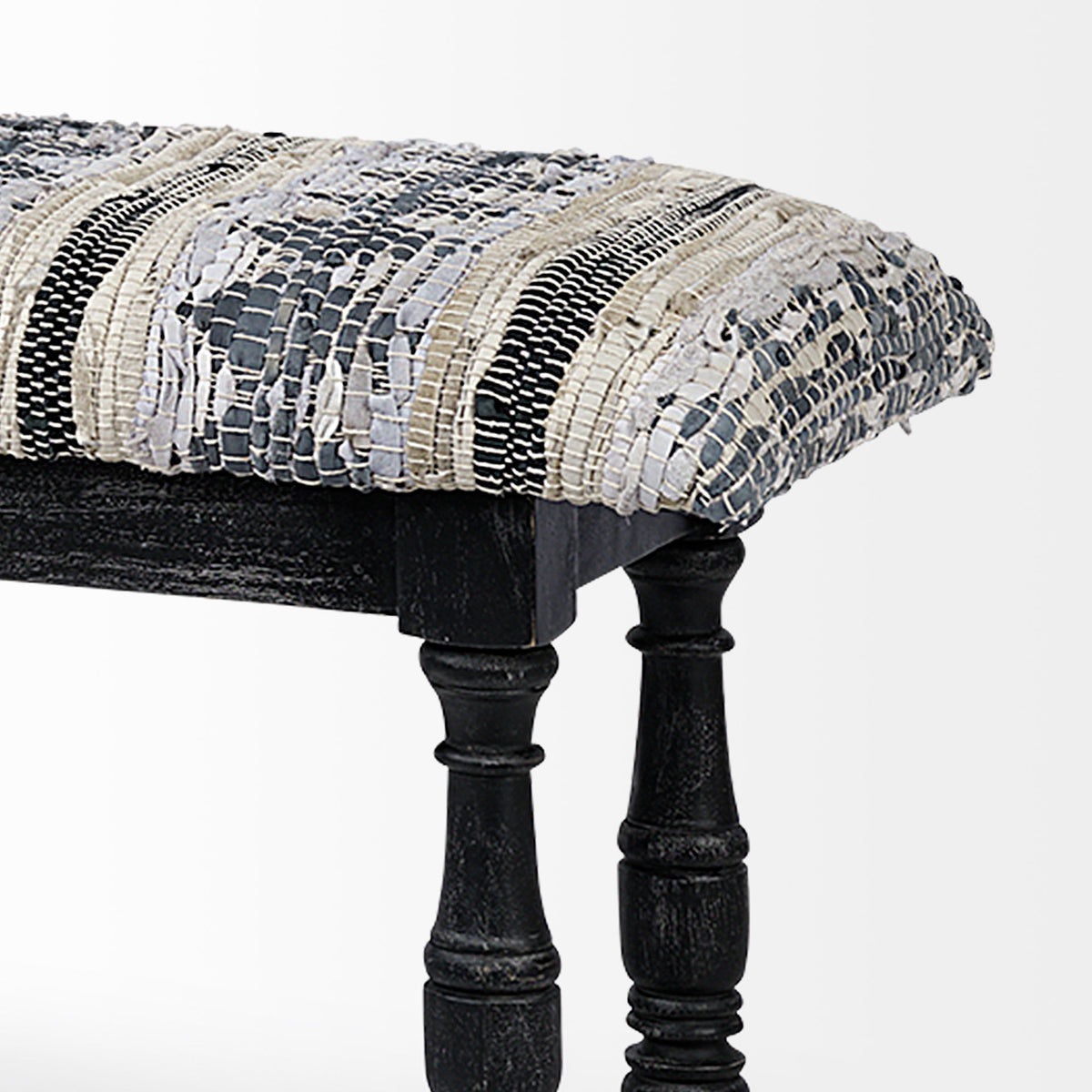 Denison II 56L x 15W Black Wood Base Woven-Leather Cushion Top Accent Bench-Benches-DECOROLALA