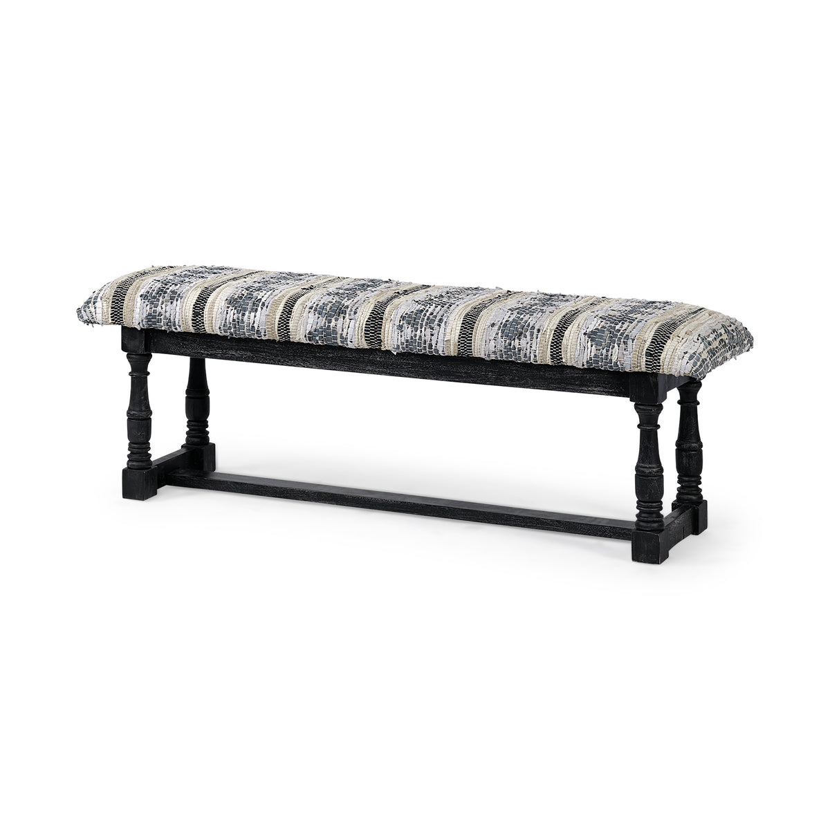 Denison II Woven Leather Accent Bench - Black-Benches-DECOROLALA